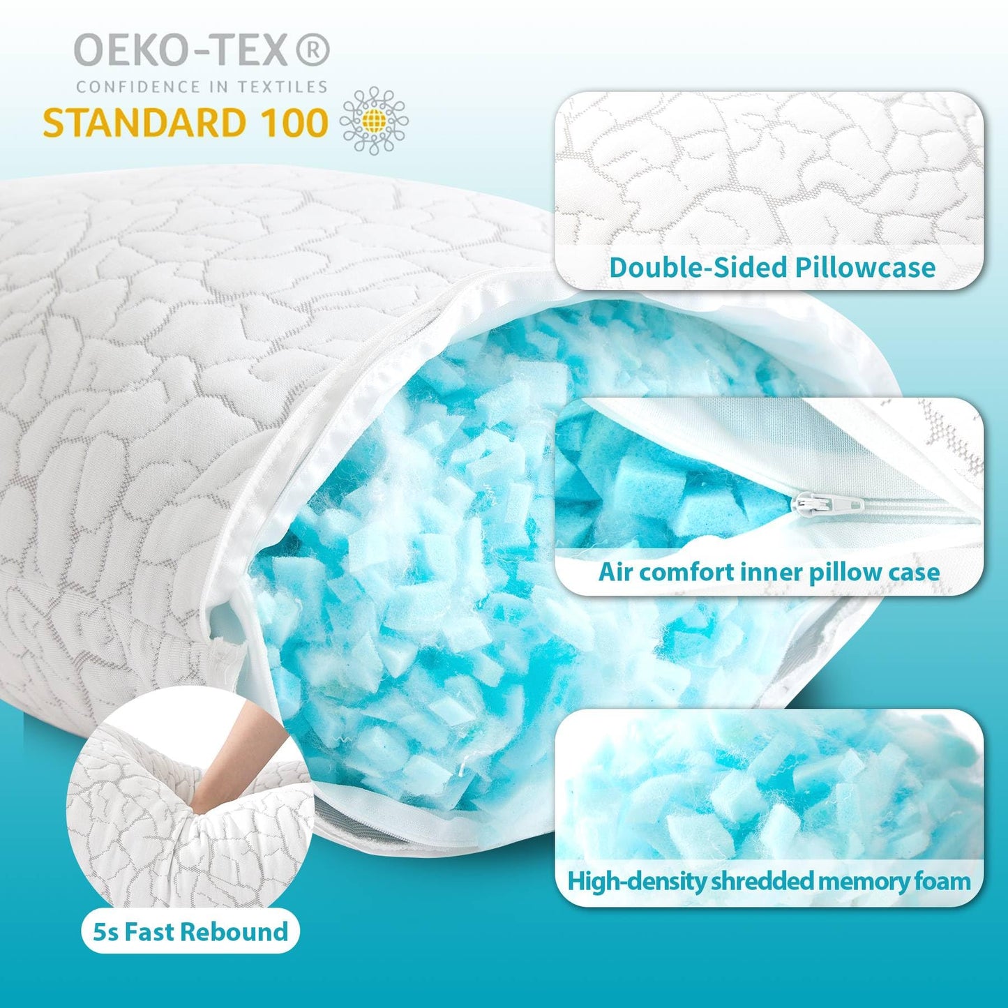 WGAKCED Cooling Pillows for Sleeping 1 Pack, Queen Size Adjustable Shredded Memory Foam Pillows, Firm Bed Pillows for Side, Back, Stomach, Hot Sleepers, Cold Pillow with Removable Washable Cover - Medaid International