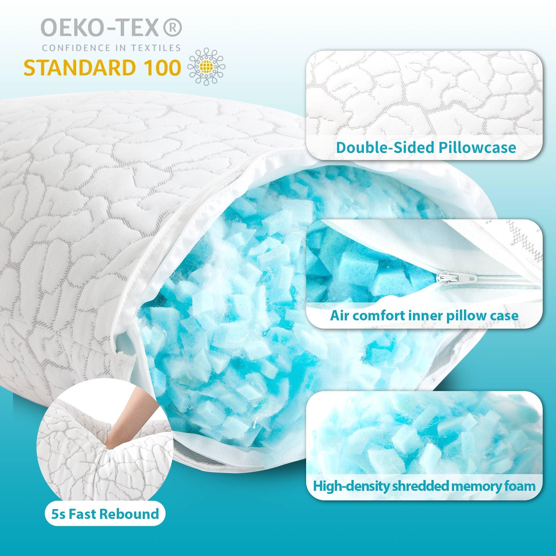 WGAKCED Cooling Pillows for Sleeping 1 Pack, Queen Size Adjustable Shredded Memory Foam Pillows, Firm Bed Pillows for Side, Back, Stomach, Hot Sleepers, Cold Pillow with Removable Washable Cover - Medaid International