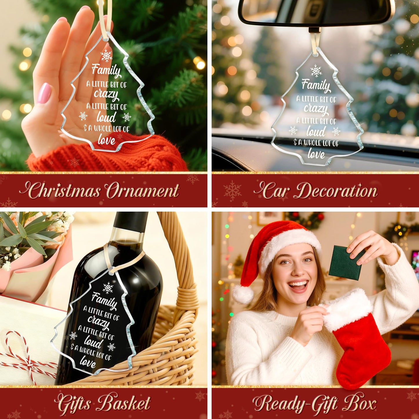 Family Christmas Ornament 2025 – “A Little Bit of Crazy, A Little Bit of Loud & A Whole Lot of Love” Glass Tree Ornament, Family Holiday Gift, Christmas Tree Decor for Mom, Dad - Medaid International