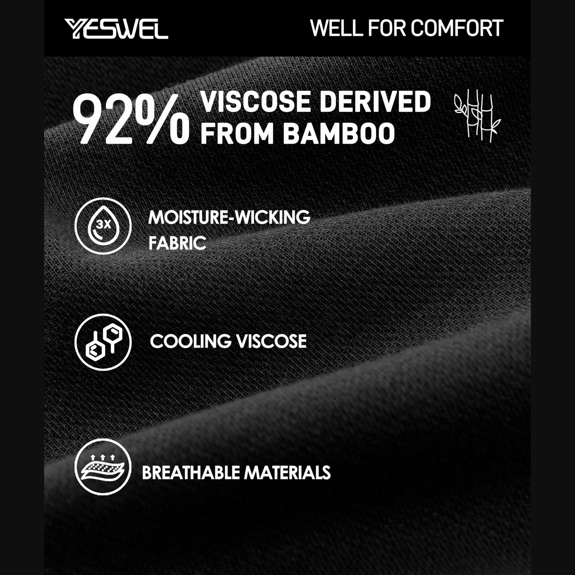 YESWEL Men's Underwear Boxer Briefs, Cool Viscose Made from Bamboo, Moisture Wicking Breathable Soft Comfortable Pouch, 4 Pack (XX-Large, Black) - Medaid International