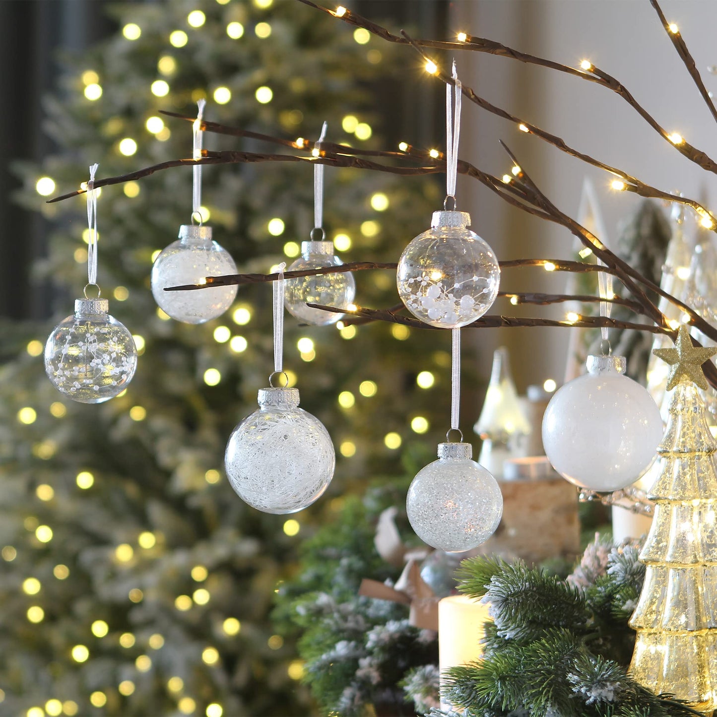 Sea Team Shatterproof Clear Plastic Christmas Ball Ornaments Decorative Xmas Balls Baubles Set with Stuffed Delicate Decorations (60mm/2.36 inch 30-Pack, White) - Medaid International