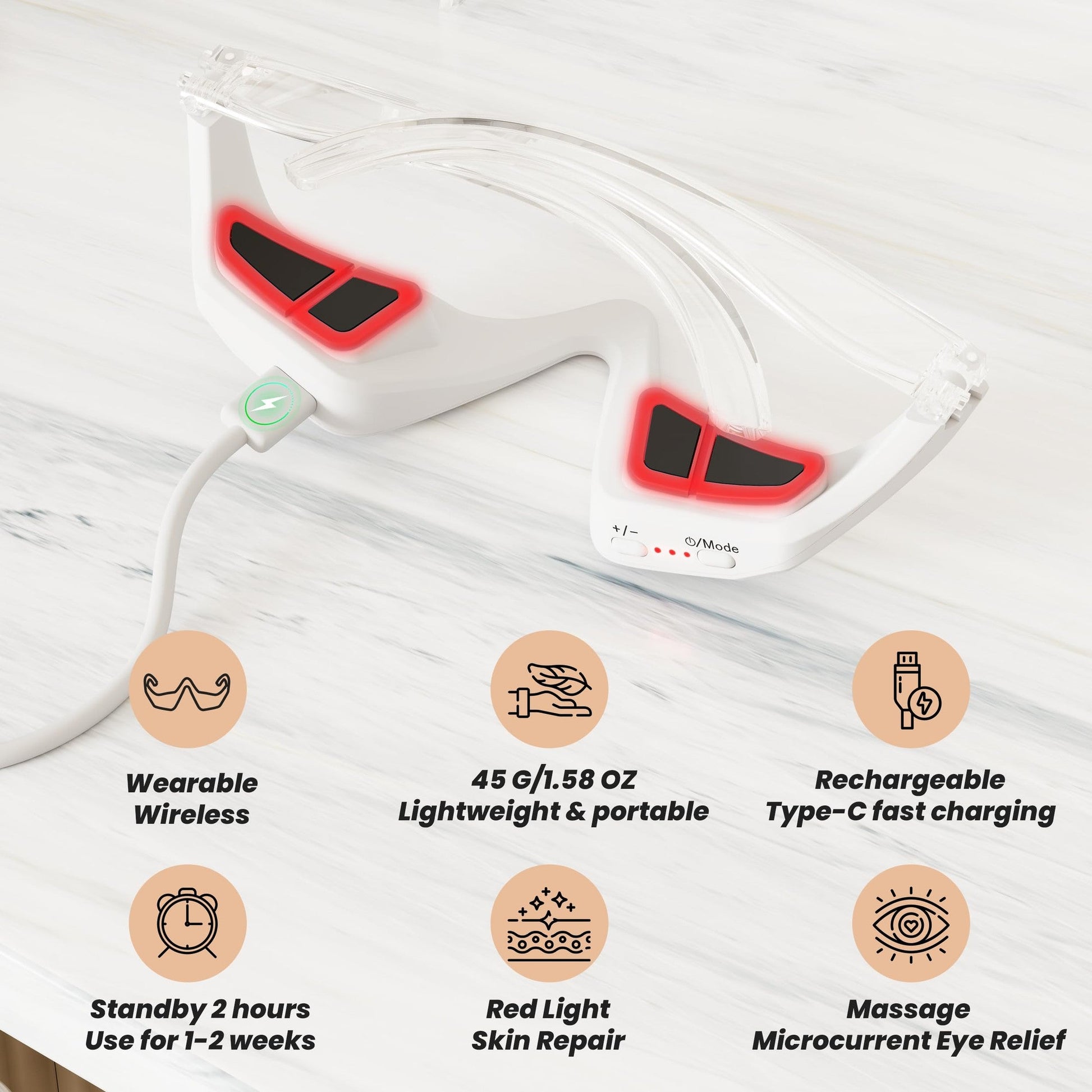 Qcccmyy Under Eye Red Light Therapy Device, Red Light Therapy Glasses for Eyes Light-Weight Eye Massager for Reducing Dark Circles and Puffiness, Smoothing Fine Lines - Medaid International