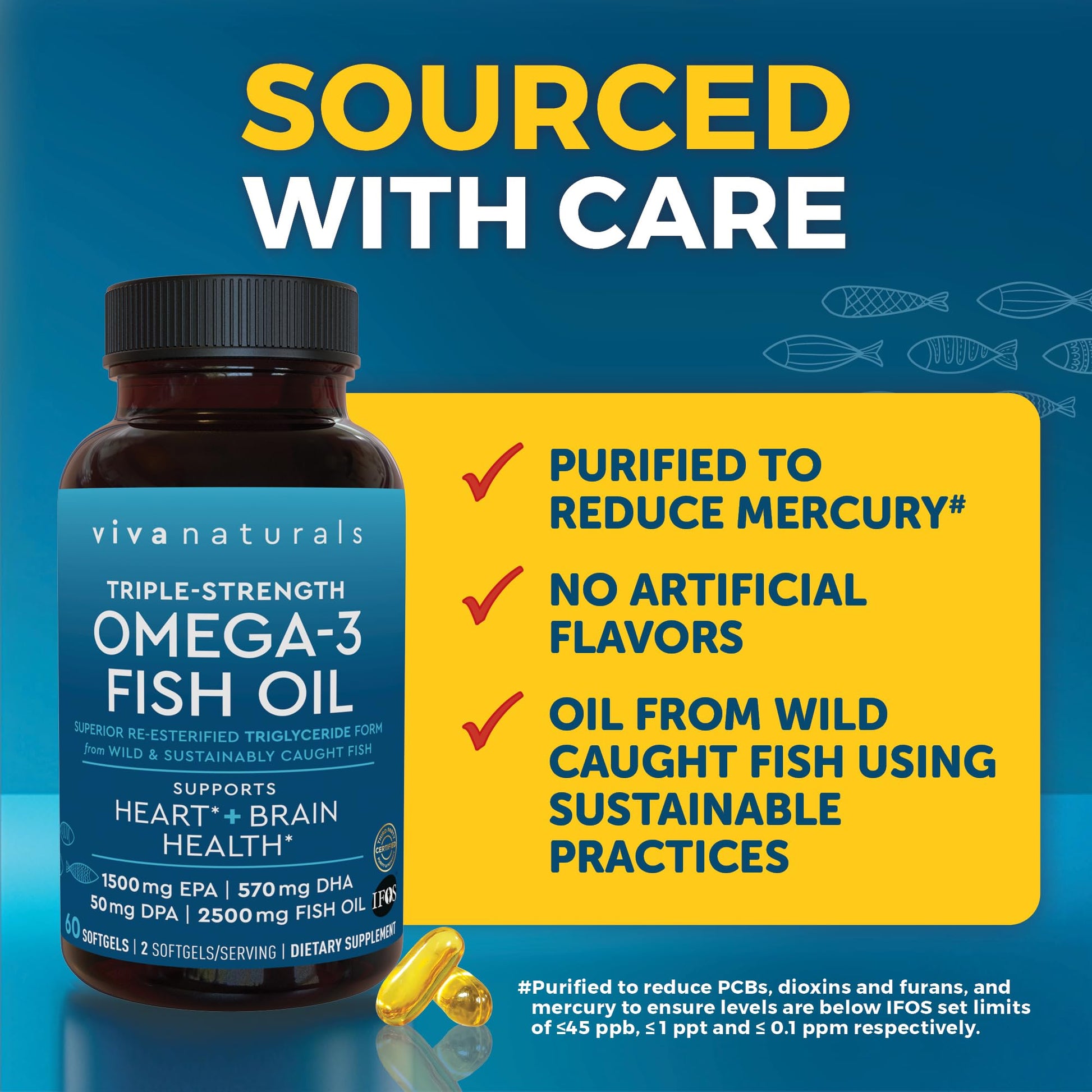 Viva Naturals Omega-3 Fish Oil, Triple Strength, 2500 mg, 60 Softgels – Re-Esterified Omega 3 Fatty Acids Including EPA, DHA, DPA - Pascatarian-Friendly - Medaid International