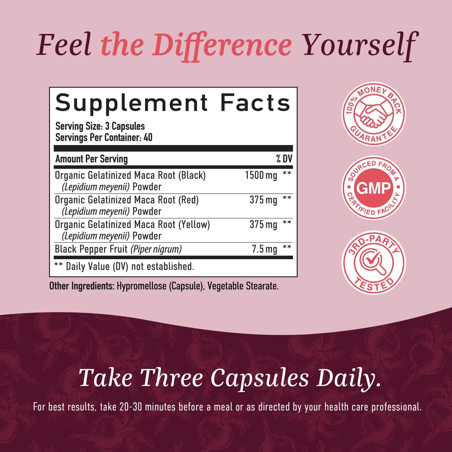 Organic Maca Root Capsules for Women | Peruvian Maca 2250MG Extra Strength | Red, Black & Yellow Root Powder with Black Pepper | Herbal Supplement to Support Energy & Hormone Balance | 120 Ct - Medaid International
