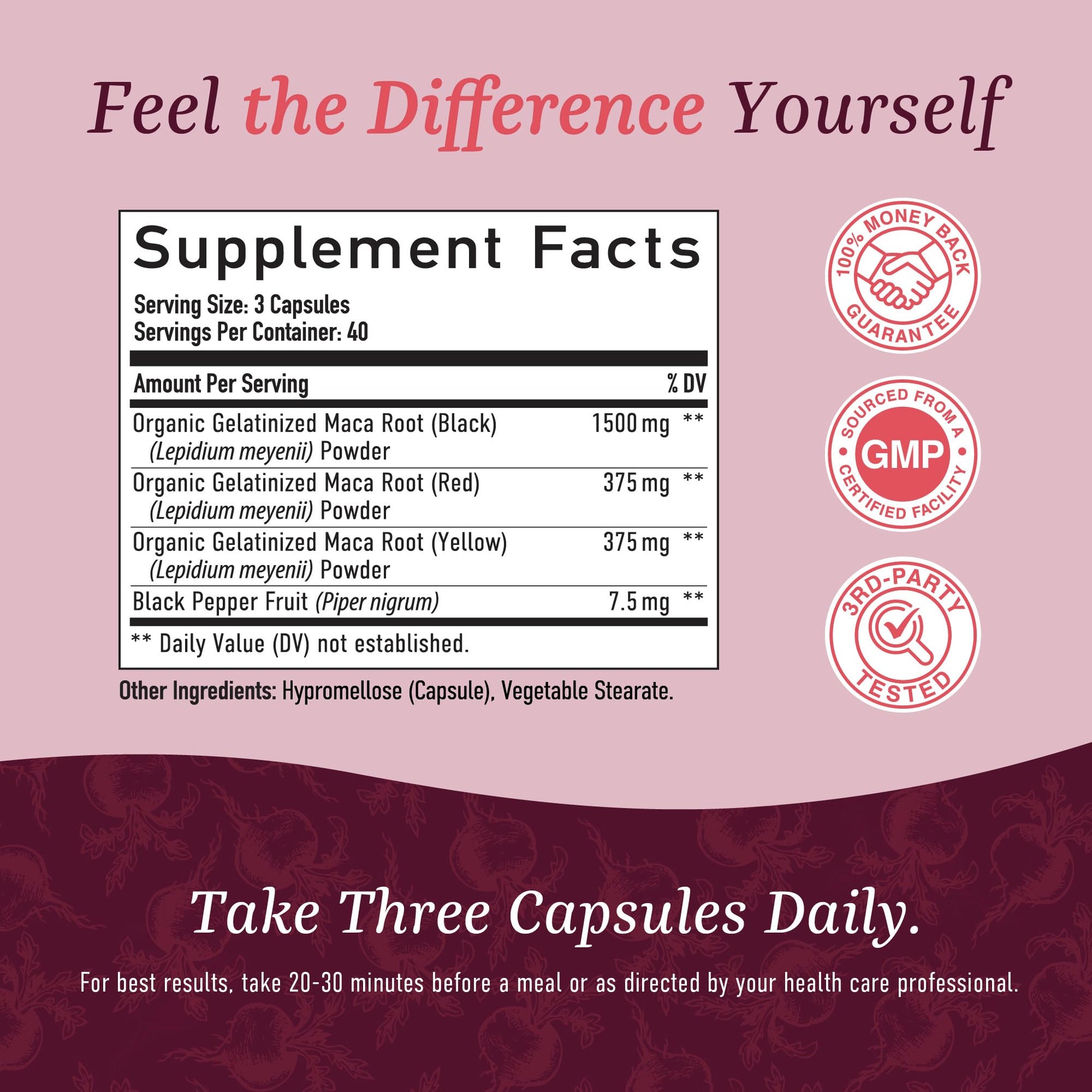 Organic Maca Root Capsules for Women | Peruvian Maca 2250MG Extra Strength | Red, Black & Yellow Root Powder with Black Pepper | Herbal Supplement to Support Energy & Hormone Balance | 120 Ct - Medaid International