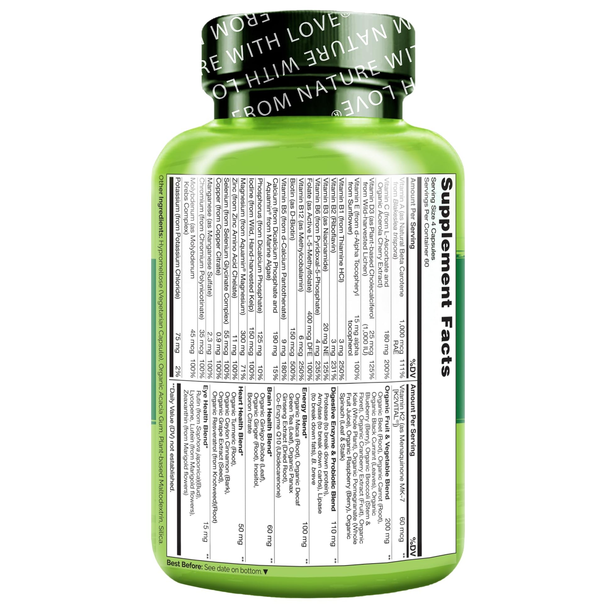 NATURELO Mens Multivitamins - Whole Food Multivitamin for Men with Vitamins, Minerals - 240 Vegetarian Capsules for Energy, Brain, Heart, Eye Health* - Medaid International