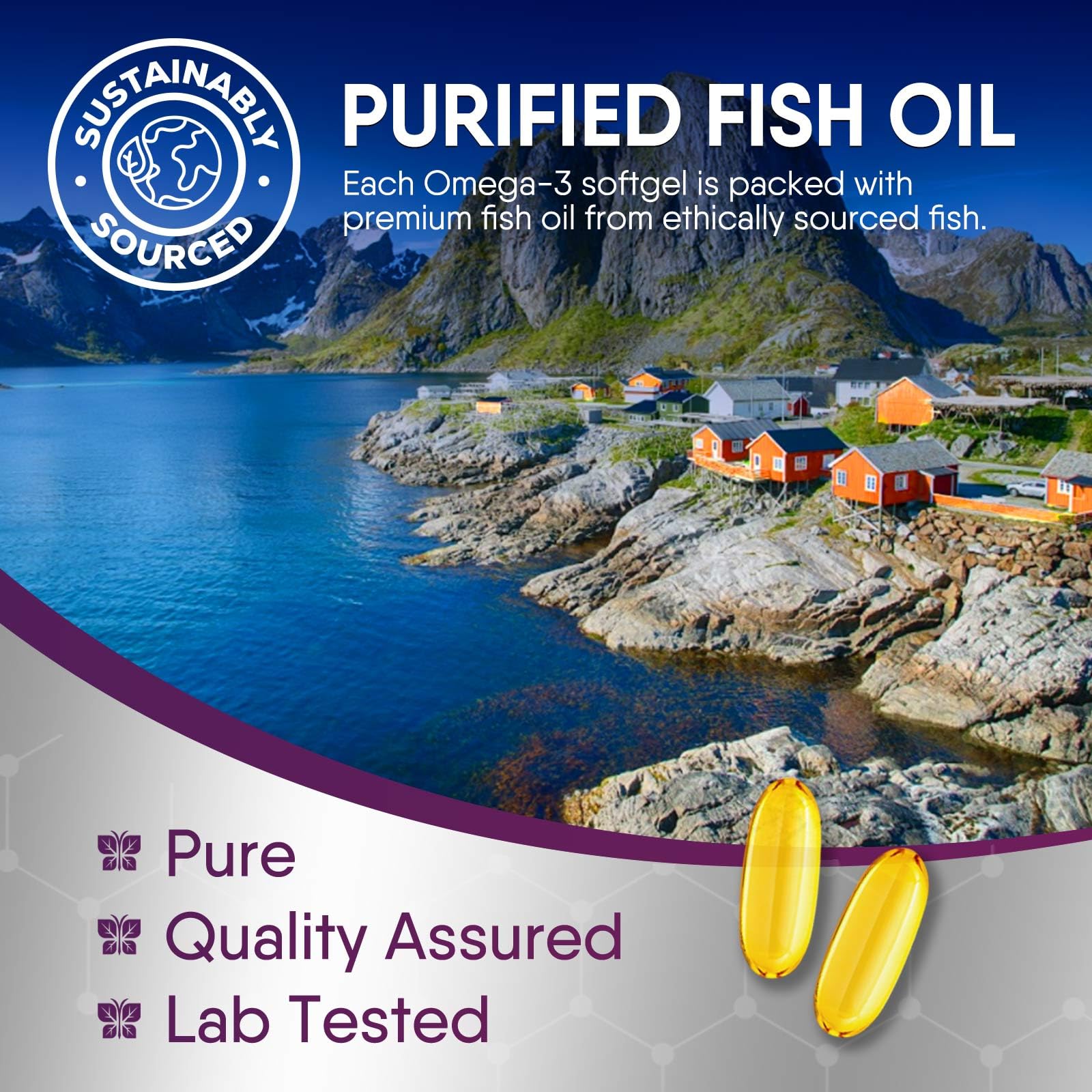Omega 3 Fish Oil 2400 mg - Triple Strength Omega3, EPA & DHA Fatty Acids Supplement - Natural Support for Immune, Heart & Brain Health - Wild Caught, Non-GMO, Lemon Flavor, Burpless - 180 Softgels - Medaid International