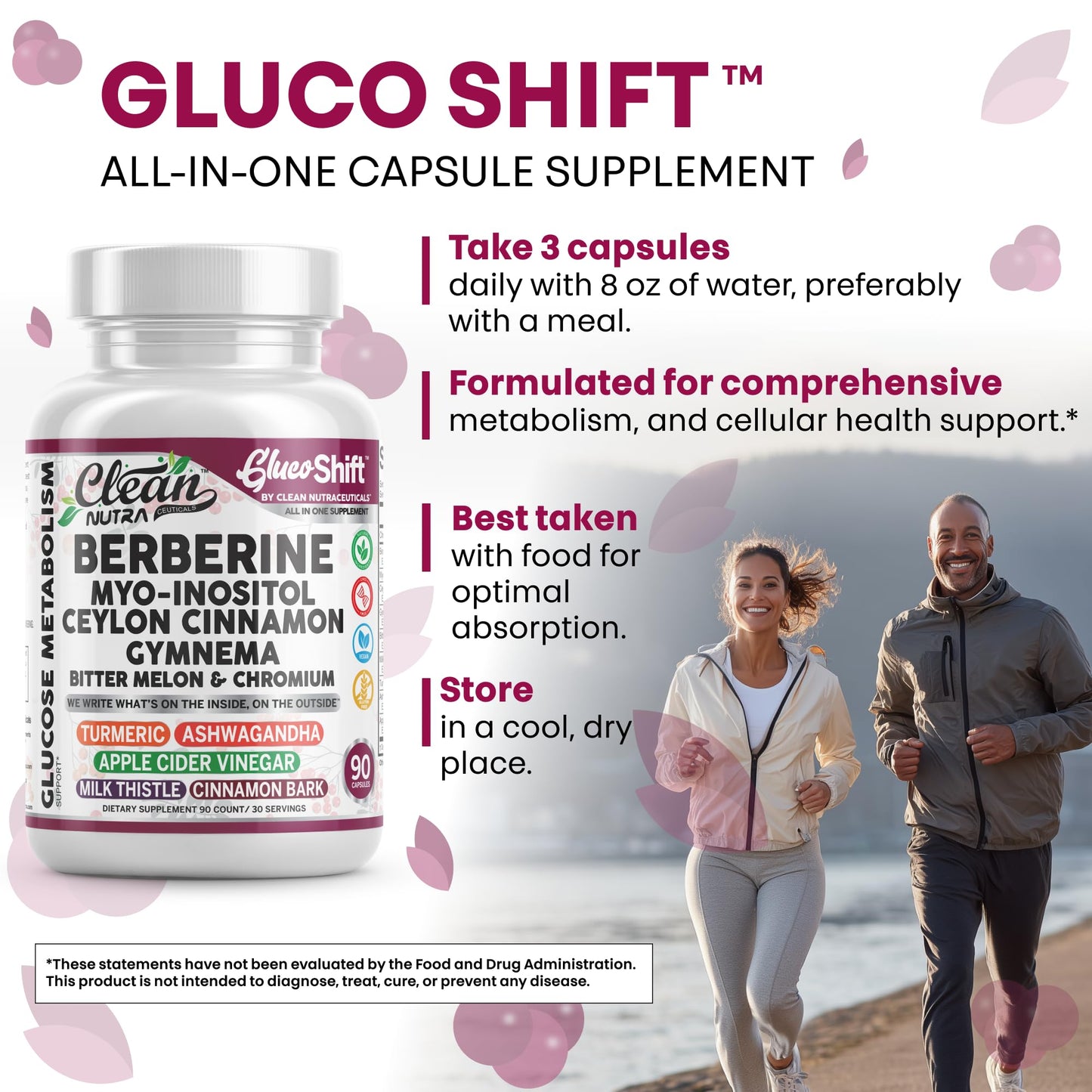 Clean Nutra Berberine Supplement with Ceylon Cinnamon Myo-Inositol Gymnema Bitter Melon & Chromium | Berberine HCI Root Extract Complex | 90 Capsules | Vegan, Gluten-Free, Non-GMO - Medaid International