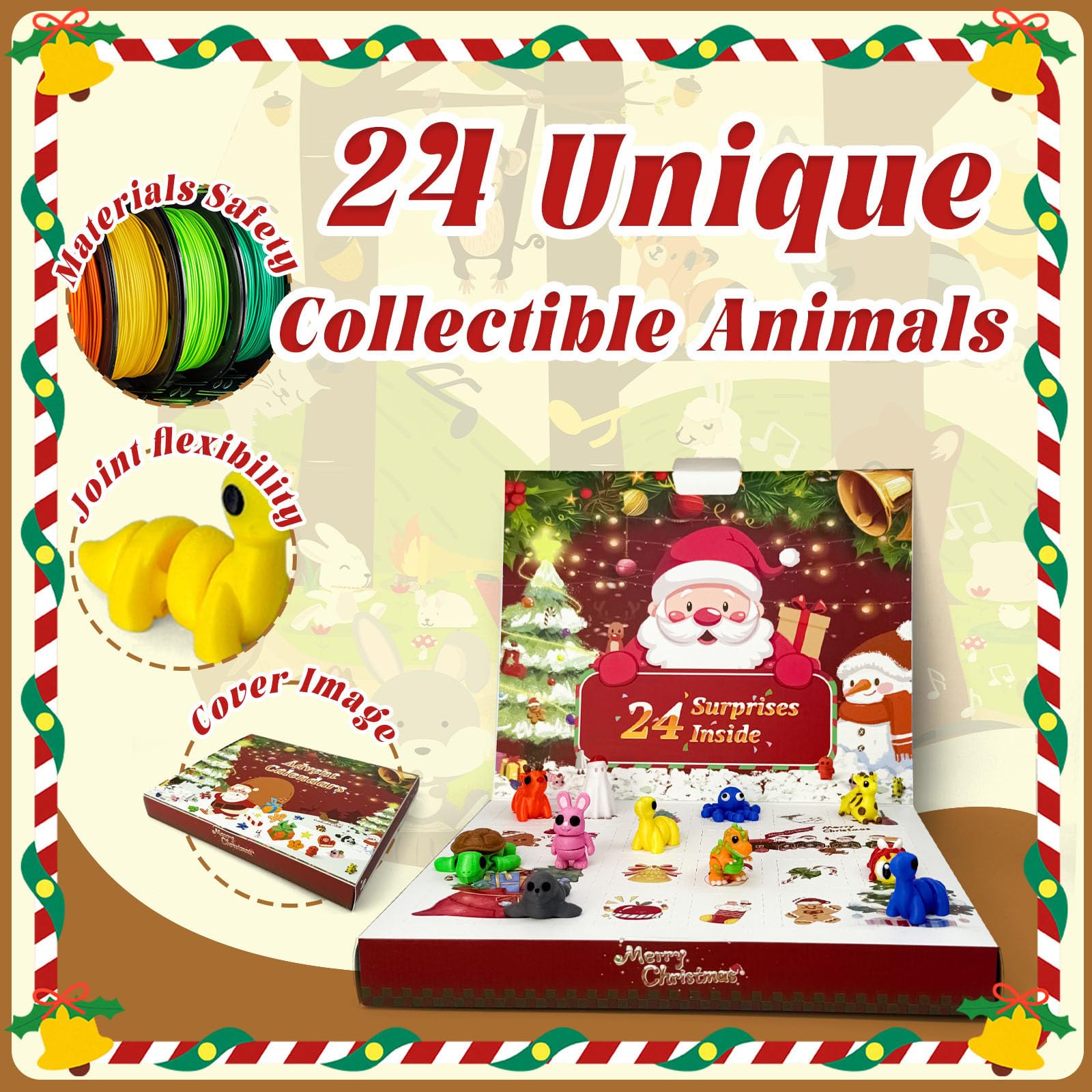 Christmas advent calendar 2025 3D printing animals, 24 Days Christmas Countdown Calender Toys Set, Xmas Gifts Advent Calendars for Boys Girls Ages 4-8 3-5 8-12 (Animal-B) - Medaid International