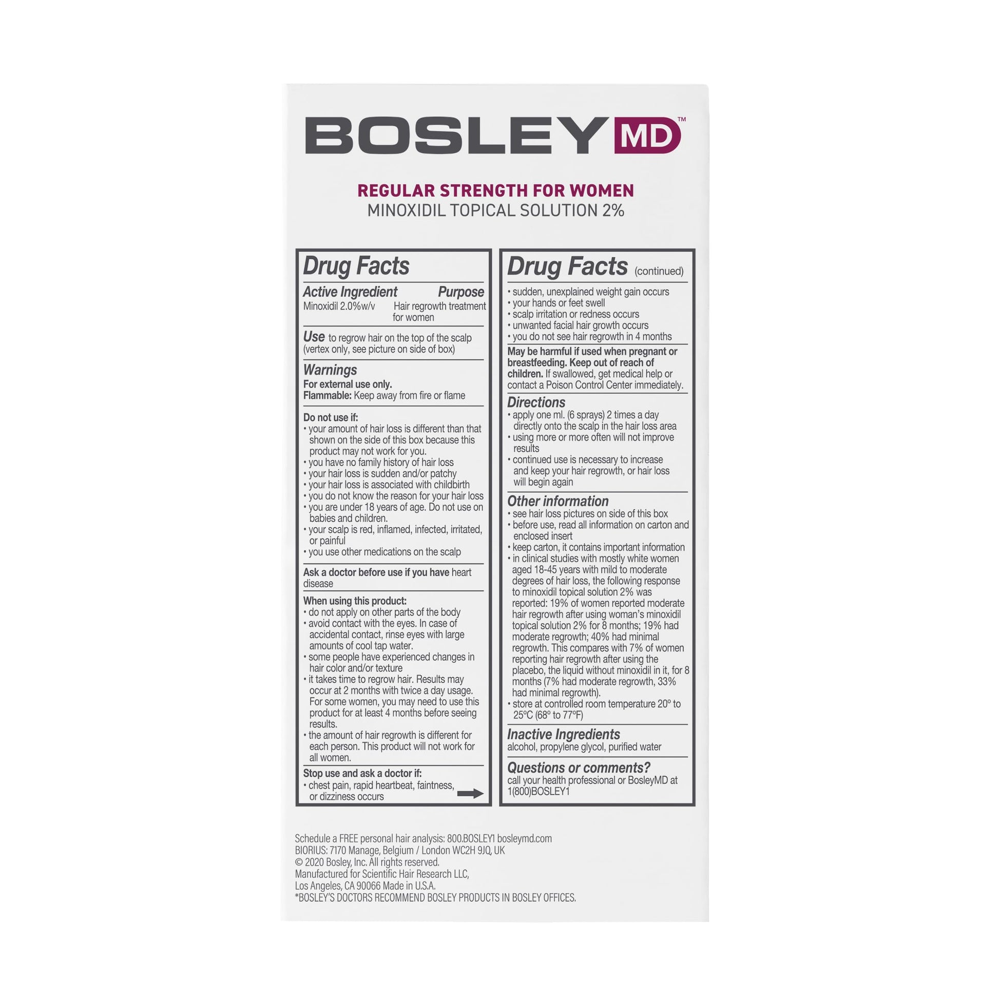 BosleyMD Minoxidil Woman Spray, Thinning Treatment/Hairspray for Hair Loss and Hair Regrowth, Topical Solution, No Mess Sprayer, 2-month Supply - Medaid International
