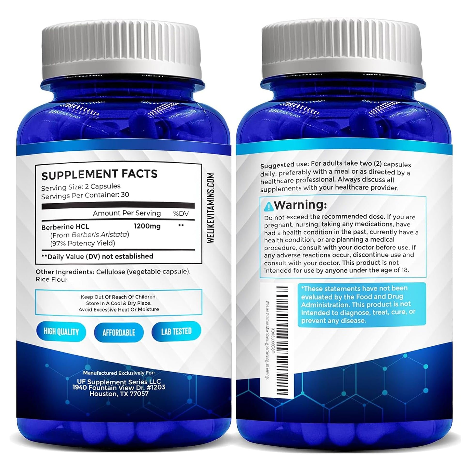 We Like Vitamins | NSF Certified Berberine Supplement, 1200mg, Pure Max Strength Berberine HCL - 60 Vegetarian Capsules (Gluten Free, Non GMO) - 30 Servings - Medaid International