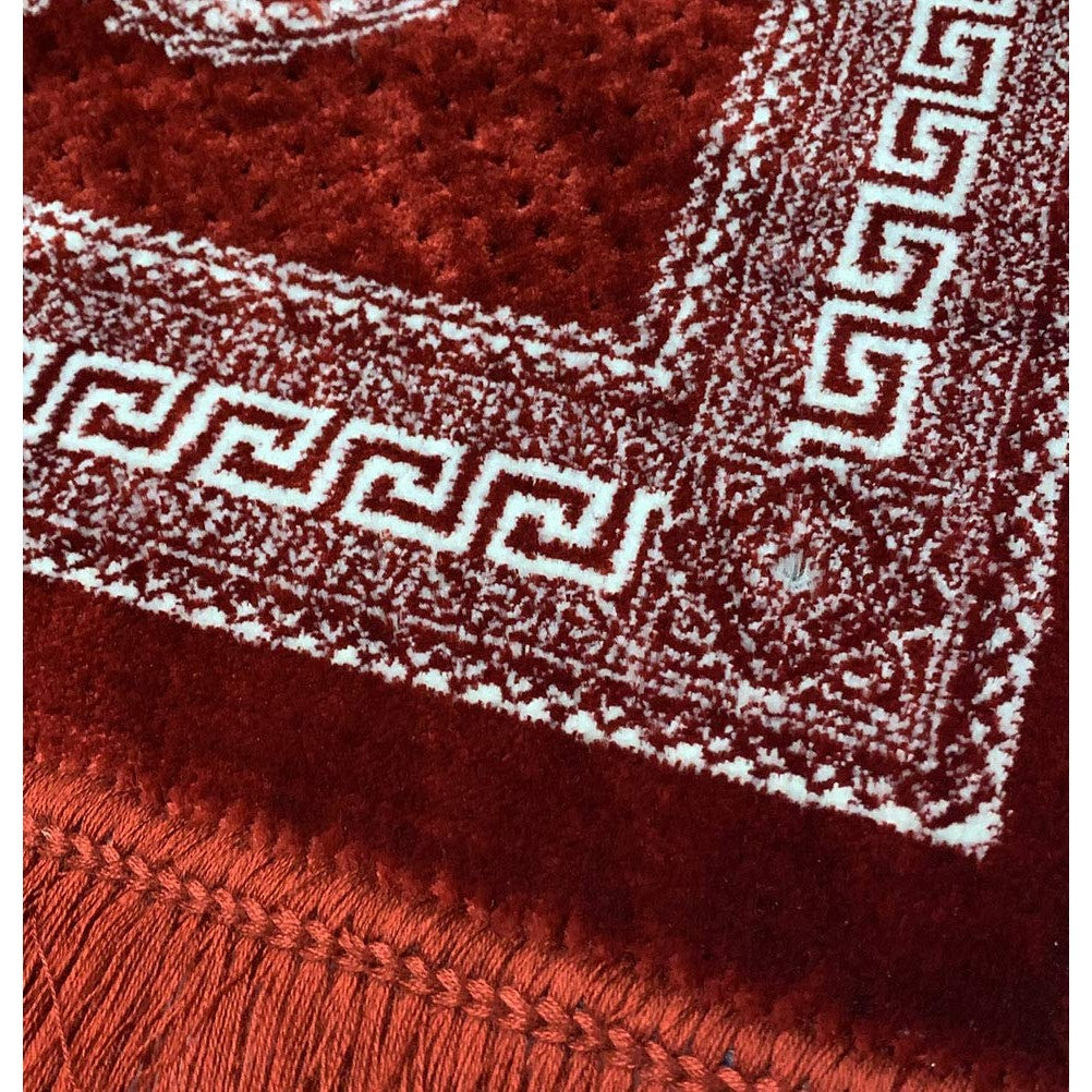 Modefa Turkish Islamic Prayer Rug - Soft & Comfortable Prayer Mat - Muslim Janamaz Sajada - Plush Velvet Praying Carpet for Men and Women - Ramadan or Eid Gift - Geometric Floral Ipek (Red) - Medaid International