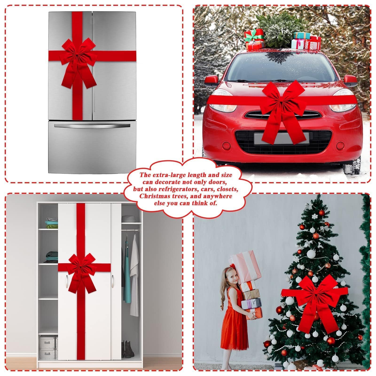 gisgfim Christmas Cabinet Door Ribbon Big Red Bow Large Door Lace Christmas Tree Bow Xmas Holiday Decorations Christmas Front Door Party Supplies - Medaid International