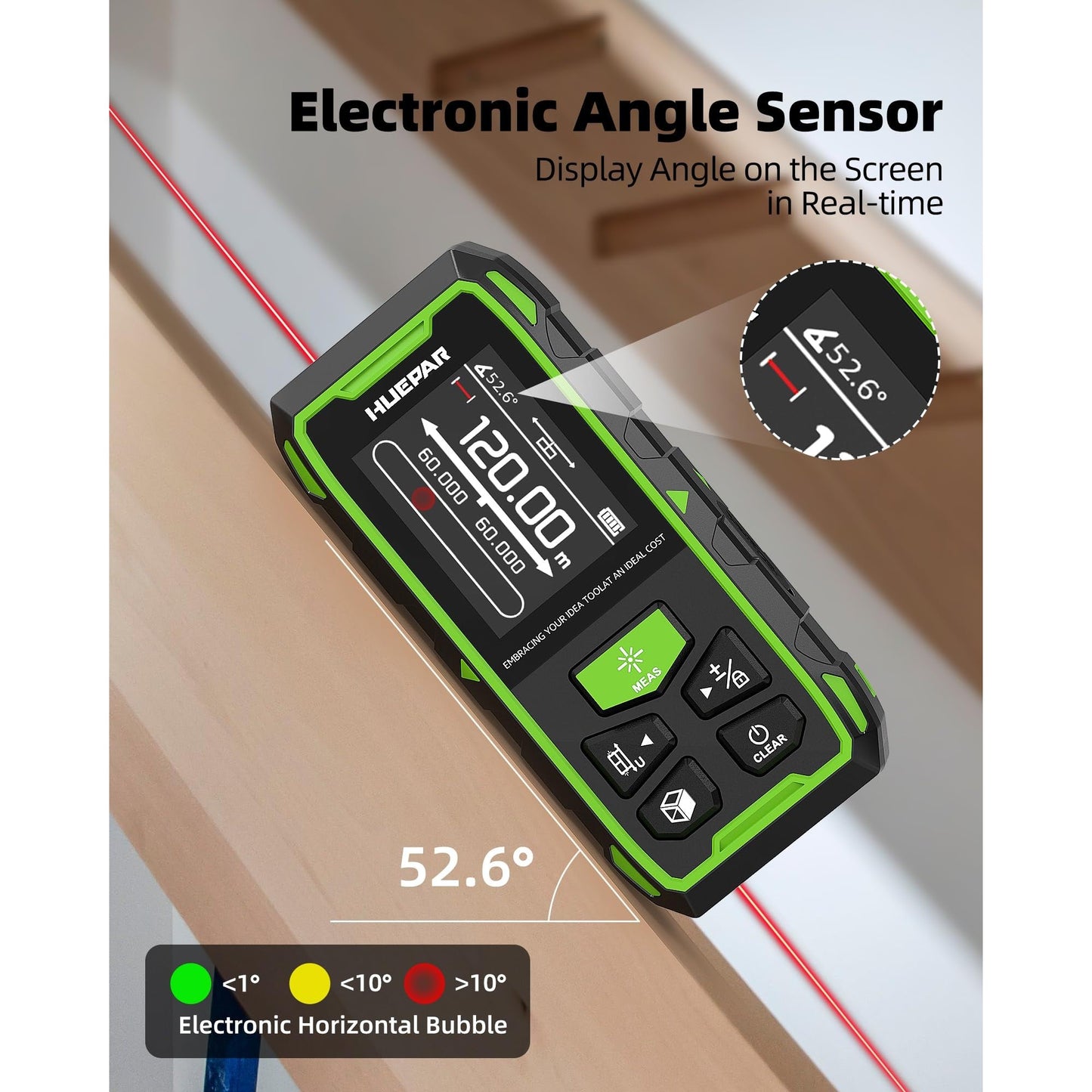 Huepar Professional Dual Laser Measuring Tool 393ft, Rechargeable Bilateral Laser Measurement Tool, Digital Laser Room Measure Devices, Metro Laser Measurement Tool with Angle Sensor, Magnetic Back - Medaid International