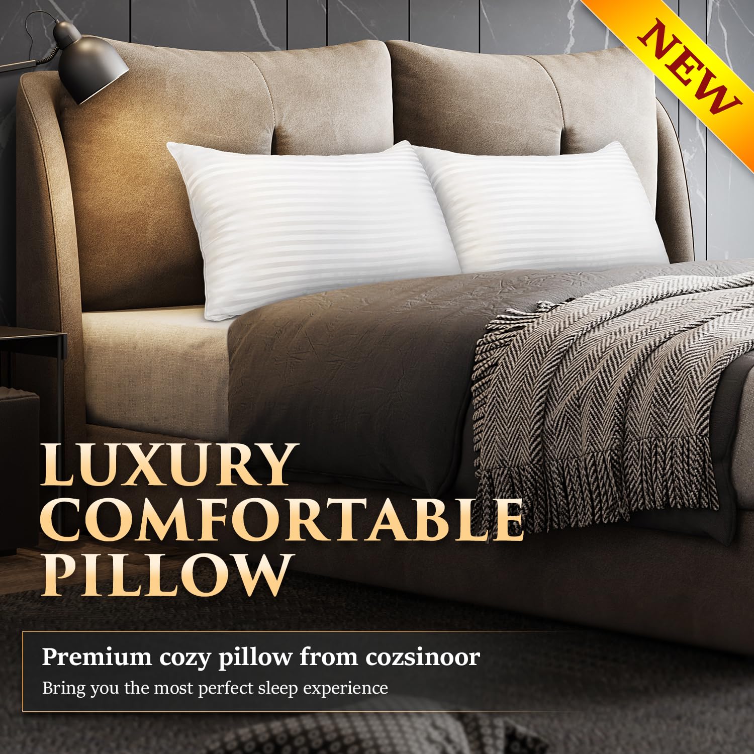 COZSINOOR Bed Pillows for Sleeping Queen Size - Hotel Quality Set of 2 - Breathable Down Alternative Microfiber Filled for Back, Stomach, Side Sleepers, Cooling & Skin-Friendly - Medaid International