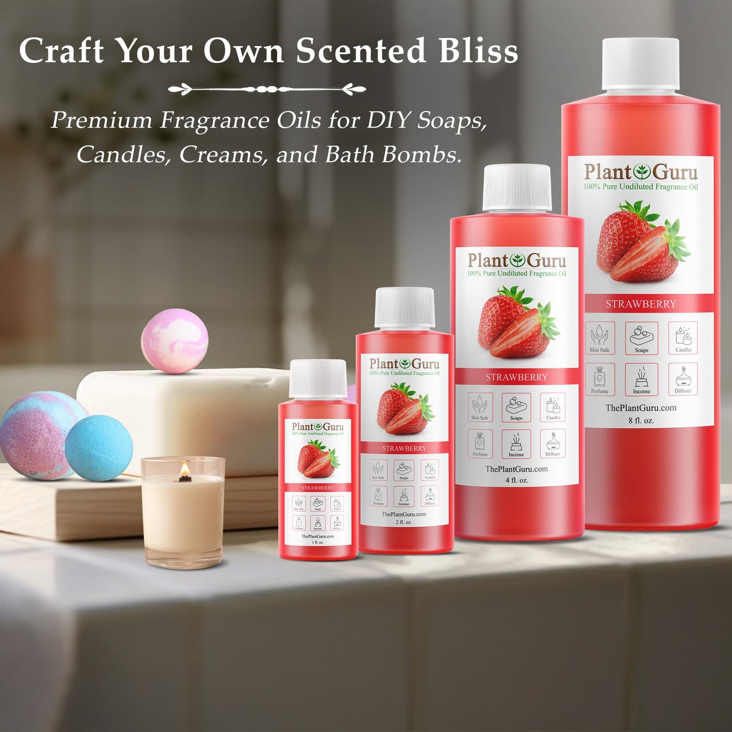 Strawberry Fragrance Oil 8 fl. oz. Scented Oil for DIY Soap Making, Candles, Bath Bombs, Body Butters. Used in Aromatherapy Diffusers, Burners and Warmers. Great Addition to Lotions and Creams. - Medaid International