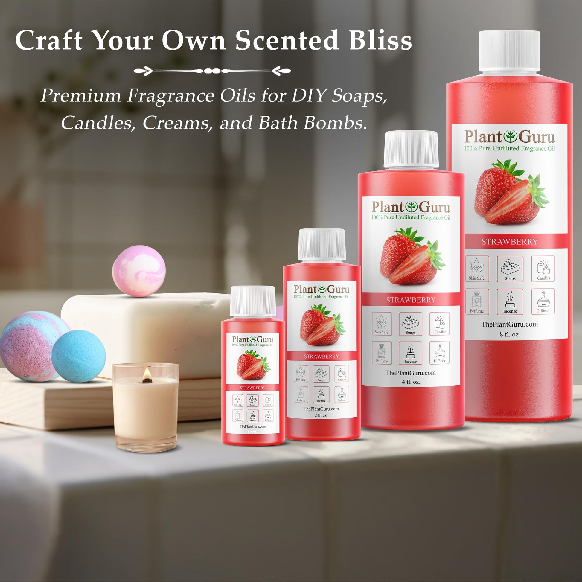 Strawberry Fragrance Oil 8 fl. oz. Scented Oil for DIY Soap Making, Candles, Bath Bombs, Body Butters. Used in Aromatherapy Diffusers, Burners and Warmers. Great Addition to Lotions and Creams. - Medaid International
