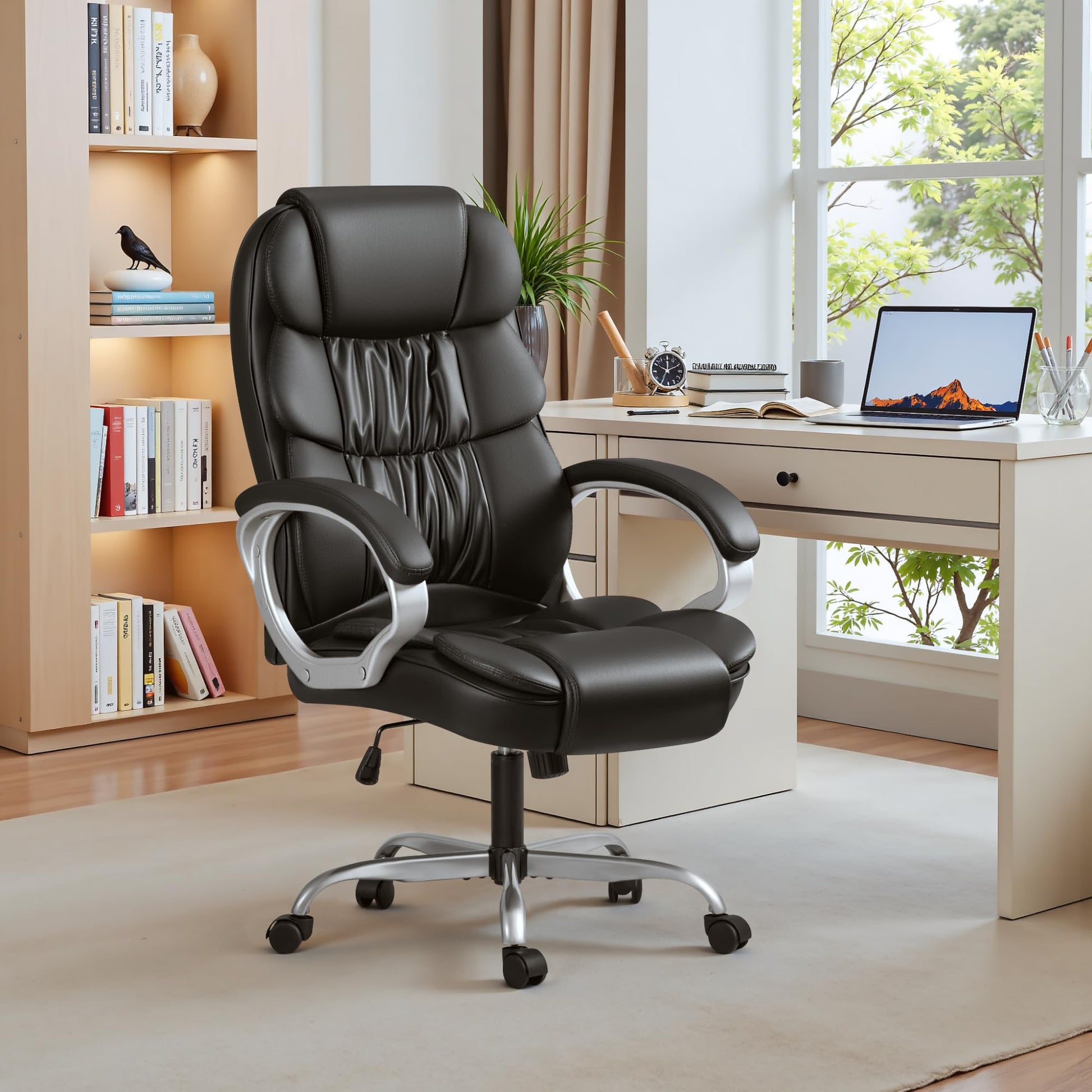 Homall Office Chair High Back Computer Desk Chair, PU Leather Adjustable Height Modern Executive Swivel Task Chair with Padded Armrests and Lumbar Support (Black) - Medaid International