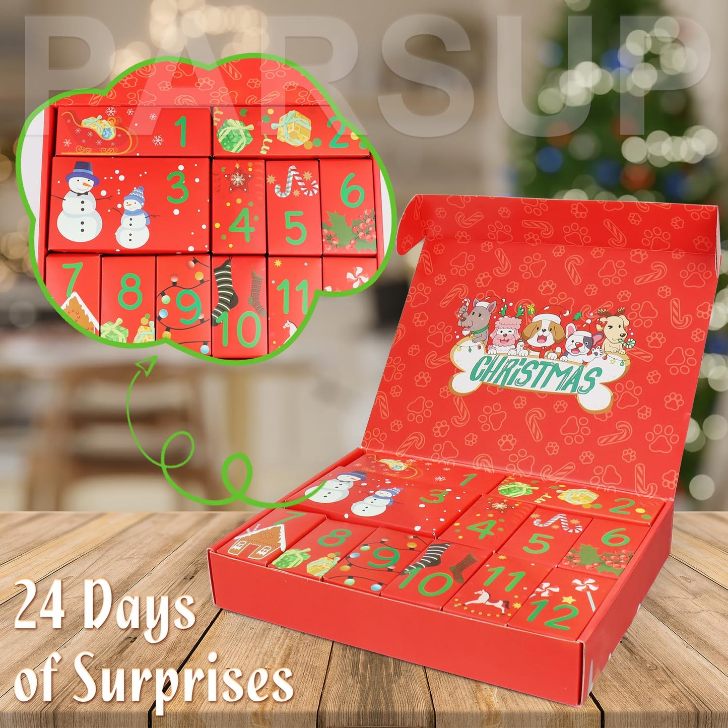 Dog Advent Calendar 2025, 12 Days Pet Toy Christmas Countdown Calendar with Chew Ropes Toys Squeaky Balls Teething Toys for Xmas Small Puppy - Medaid International