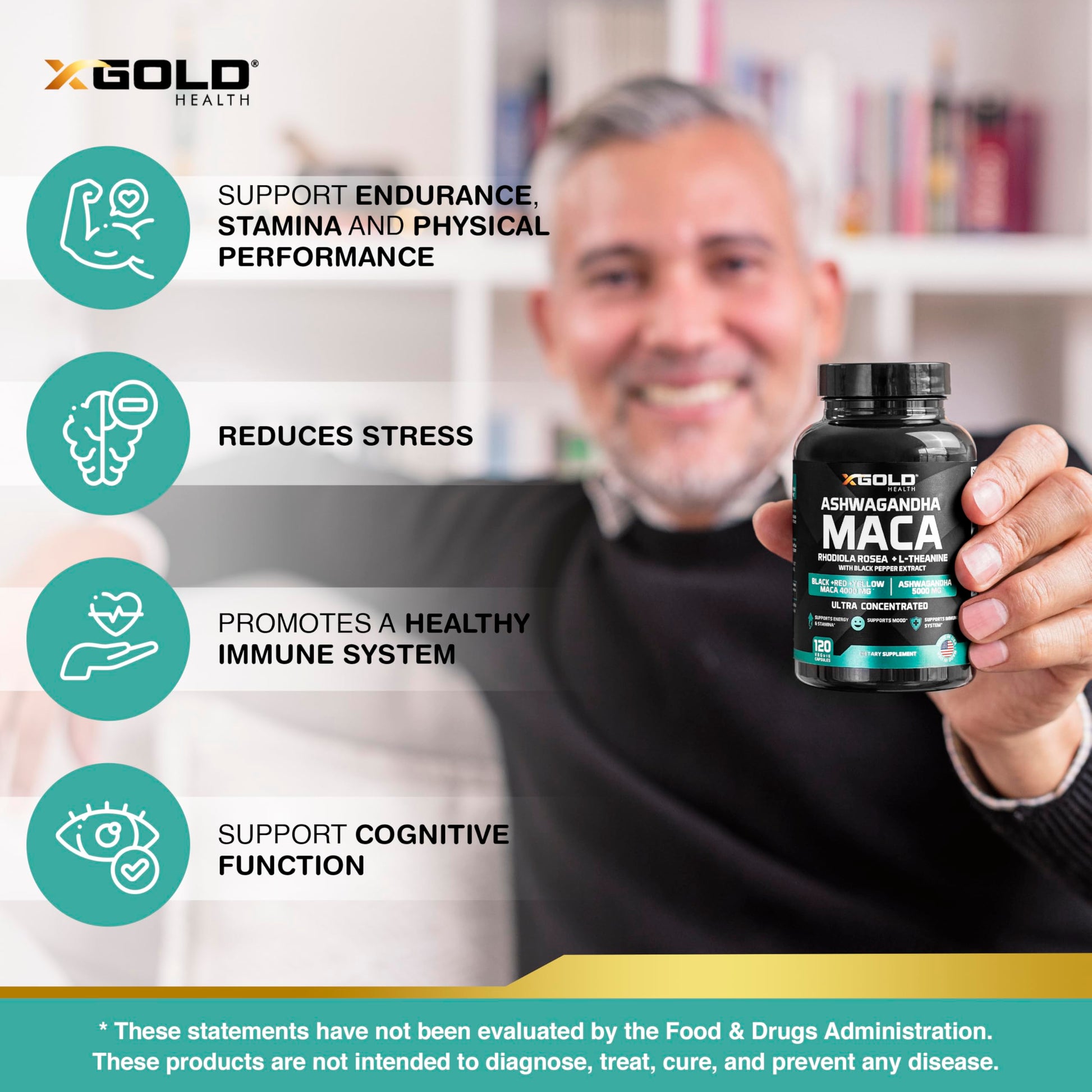 Ashwagandha 5,000mg + Maca Root Black, Red, Yellow 4,000mg, Rhodiola & L-Theanine: 30:1 Extract Ashwagandha Capsules, 20:1 Extract Maca Root Capsules - Supplement for Men and Women - Medaid International