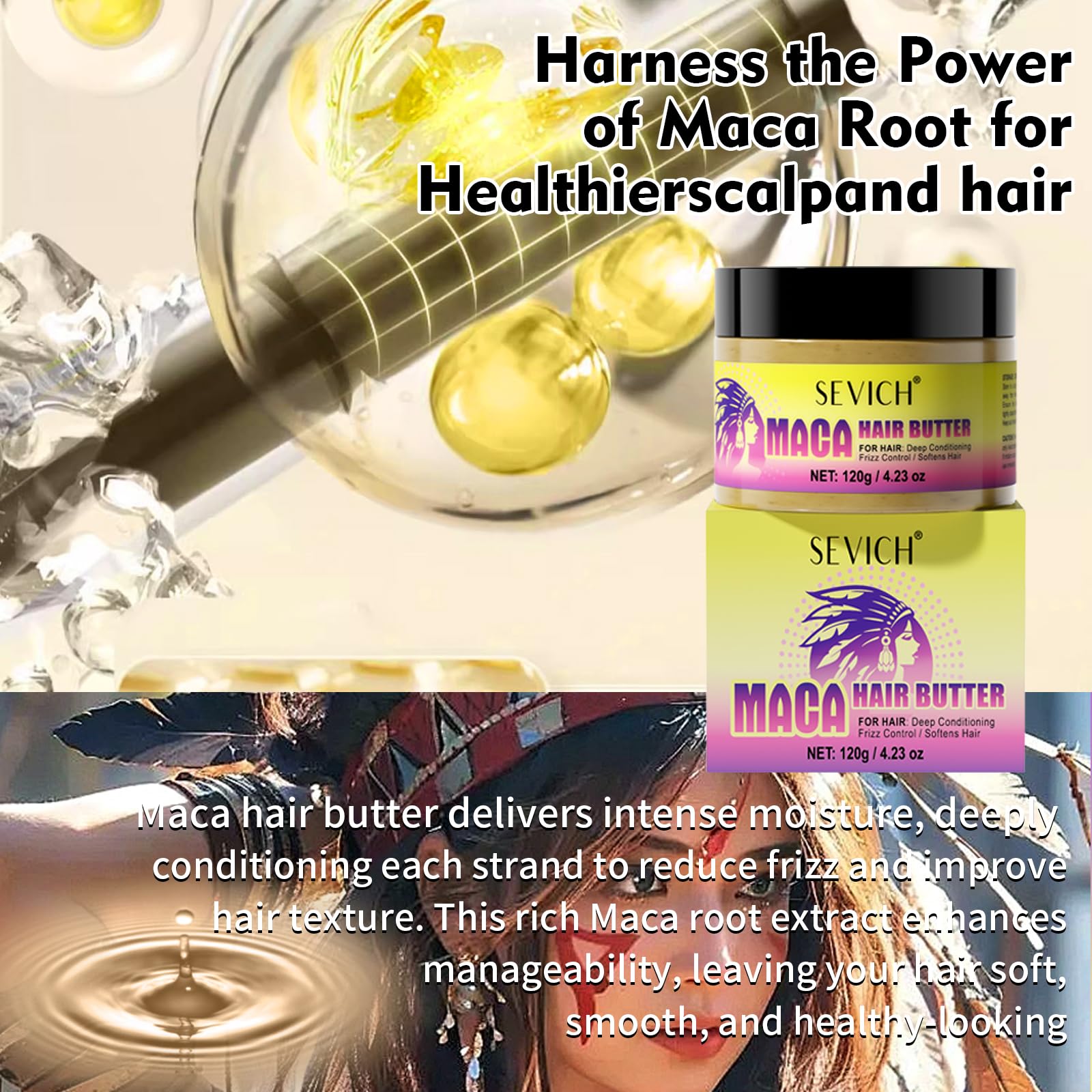 SEVICH Maca Root Powder Hair Butter Oil, Hair Oils for Hair Growth,Black Maca Hair Mask for Women & Men, Enhance Scalp Vitality, Relieve Dry Scalp, Keep Scalp Moisturized and Healthy, 120g - Medaid International