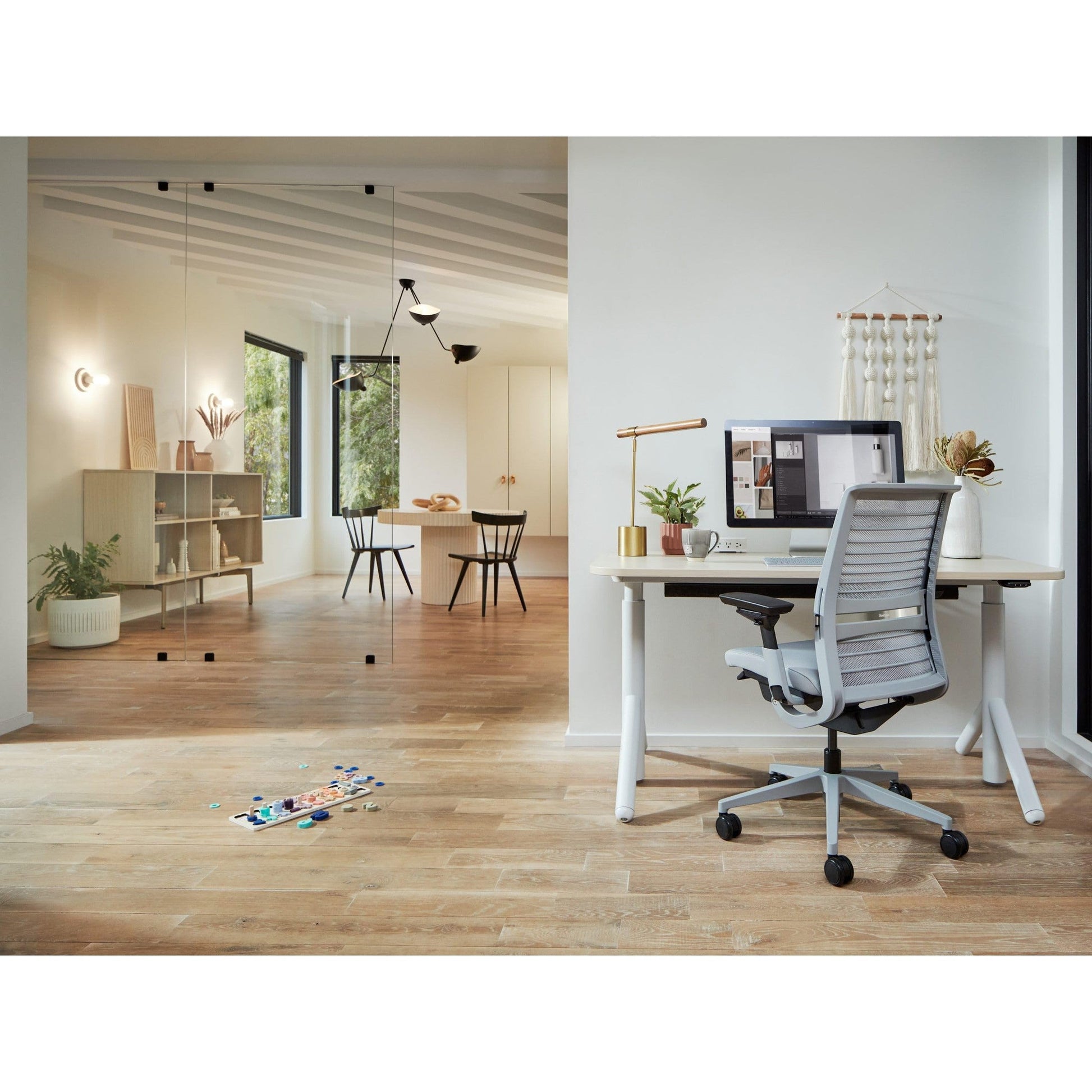 Steelcase Think Office Chair - Ergonomic Work Chair - Lumbar Support - 4D Arms - Dark Merle Frame with 3D Knit Back - Licorice Fabric with Wheels for Carpet Flooring - Medaid International