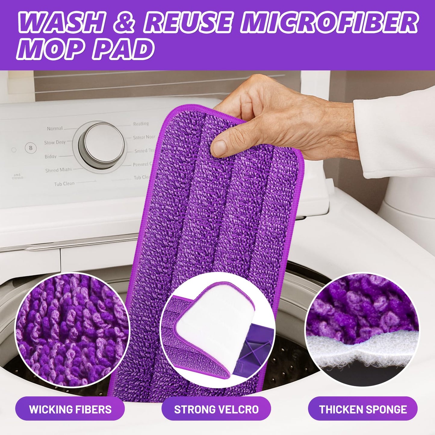 HOMTOYOU Spray Mops for Floor Cleaning: Wet Mop for Hardwood Tile Wood Laminate Vinyl - 3 Washable Microfiber Pads for Swiffer Powermop - Absorbs Pet Hair Dust - Medaid International