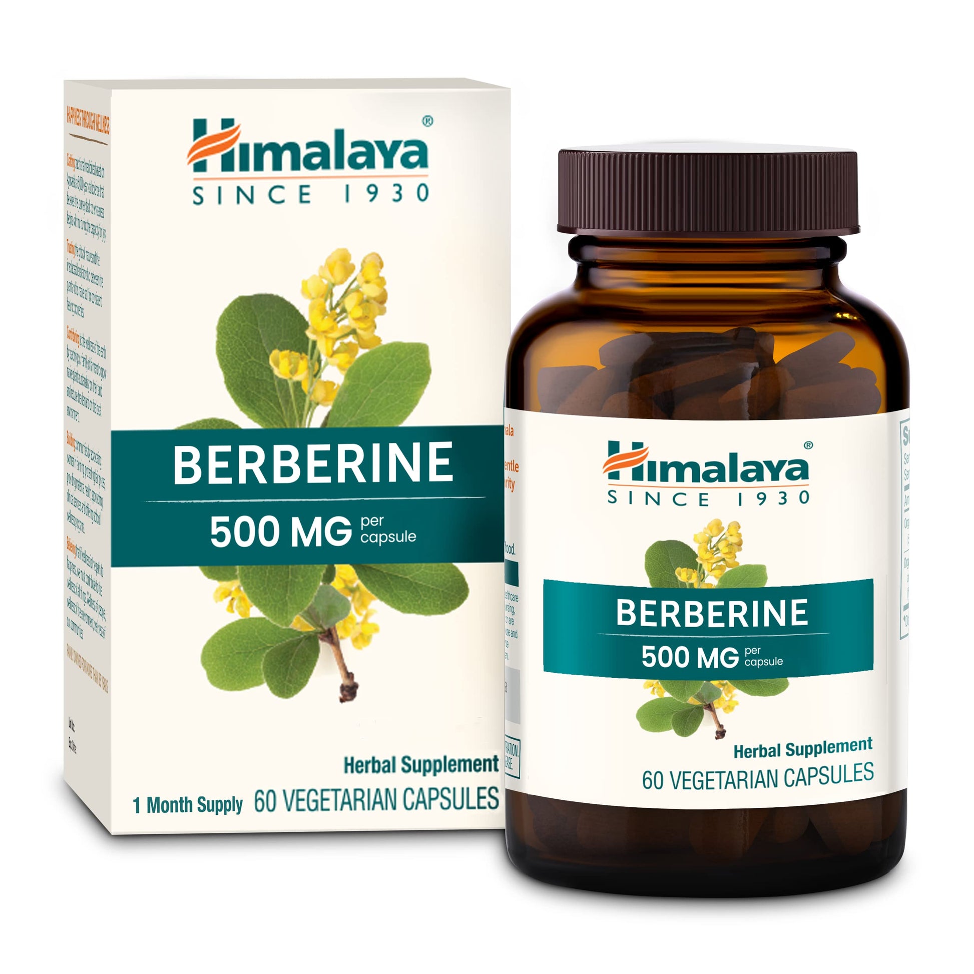Himalaya Berberine - Herbal Supplement for Supporting Normal Metabolism, Immune, and Digestive Health - Vegan, Gluten Free, 500 mg, 60 Vegetarian Capsules - Medaid International