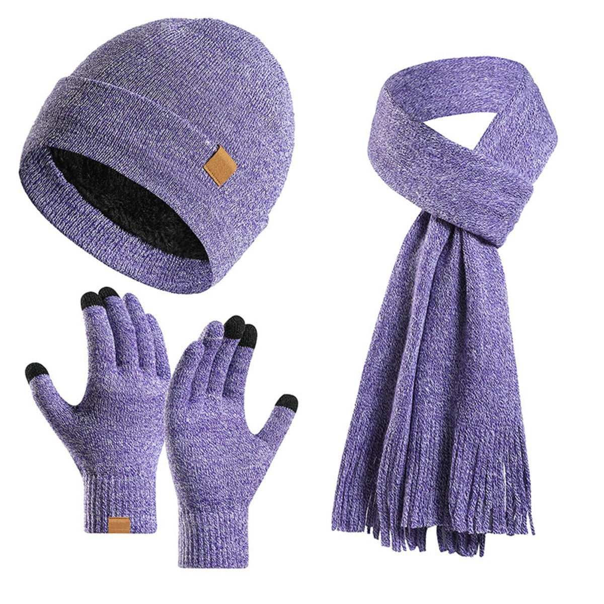 KASTWAVE 3PCS Winter Warm Hat Scarf Gloves Set, Beanie Warm Cotton Scarves, Winter Beanie Hat Scarf Gloves Set For Women Men