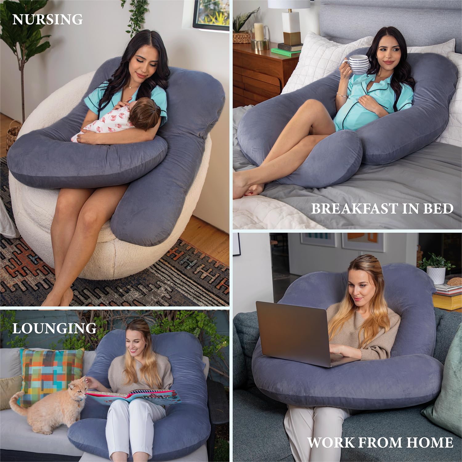 Pharmedoc Pregnancy Pillows, U-Shape Full Body Pillow -Removable Cover Jumbo Size - Gray - Pregnancy Pillows for Sleeping - Body Pillows for Adults, Maternity Pillow and Pregnancy Must Haves - Medaid International