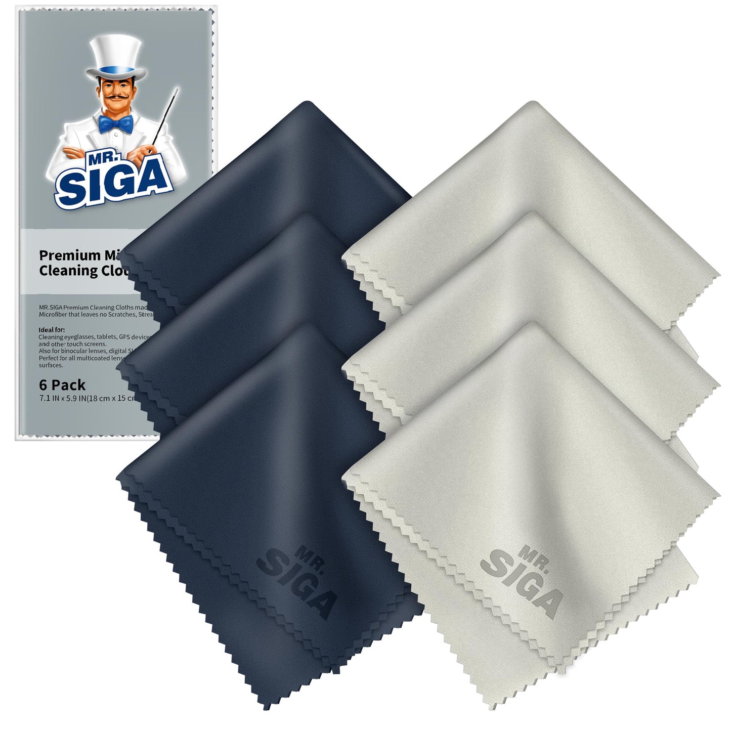 MR.SIGA Premium Microfiber Cleaning Cloths for Lens, Eyeglasses, Screens, Tablets, Glasses, 6 Pack, 6 x 7 inches (15 x 18 cm) - Medaid International