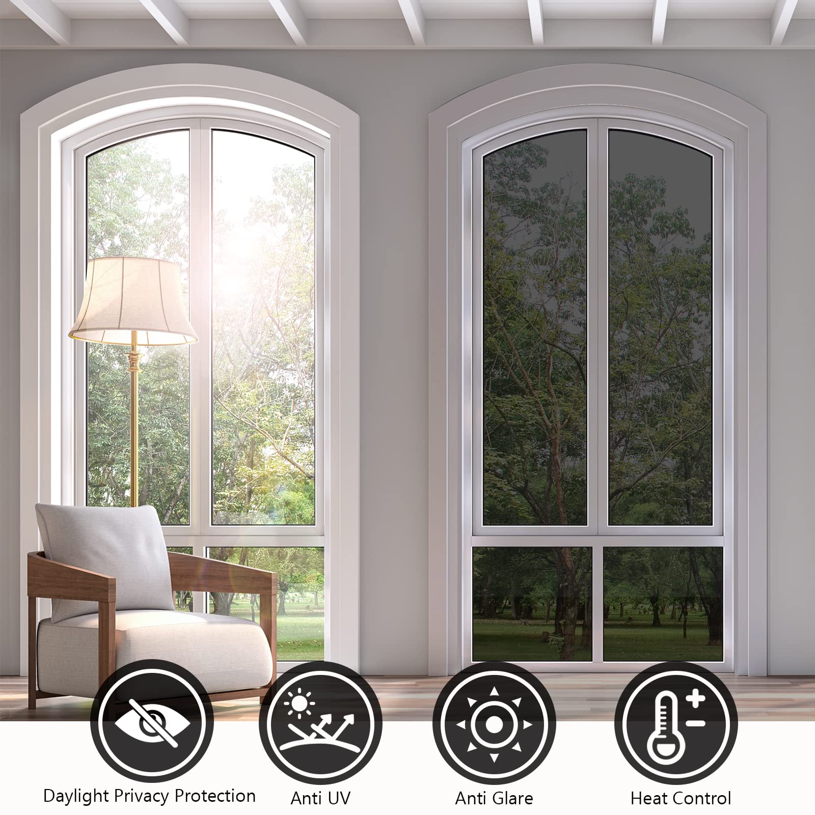 KESPEN Window Film One Way Daytime Privacy Static Cling Sun Blocking Anti UV Reflective Window Tint for Home and Office, Black-Silver, 23.6 Inch X 13.1 Feet - Medaid International