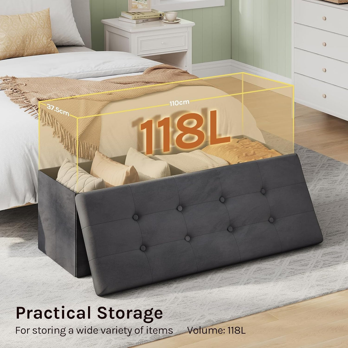 WOLTU Footstool Storage bench (SH73GR)