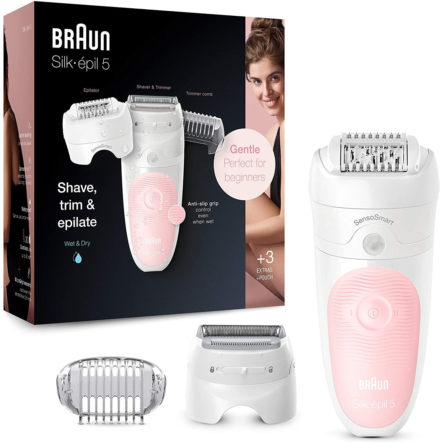 Braun Epilator Silk-épil 5 5-620, Hair Removal for Women, Shaver & Trimmer, Cordless, Rechargeable, Wet & Dry - Medaid
