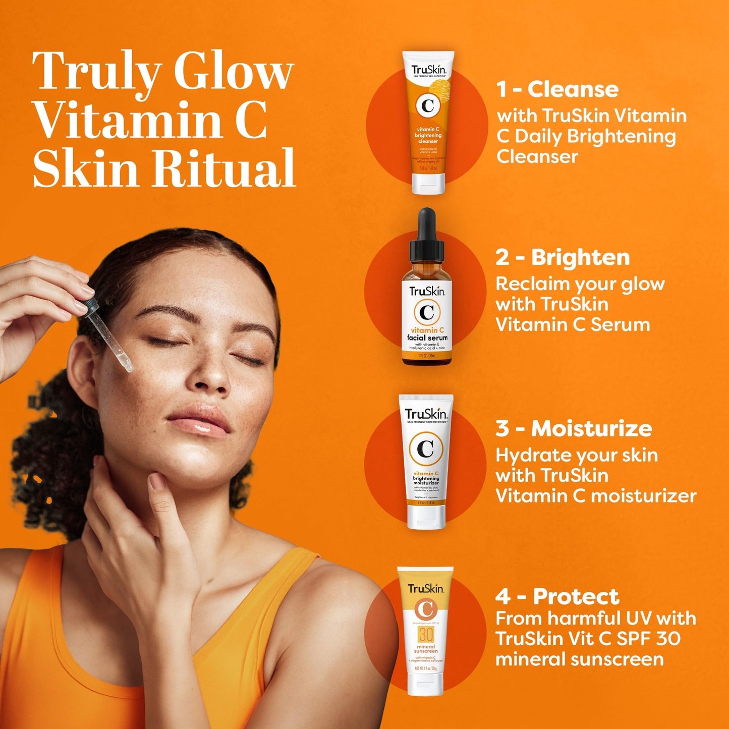 TruSkin Vitamin C Serum For Face – Anti Aging Face Serum with Vitamin C, Hyaluronic Acid, Vitamin E – Brightening Formula – Improve Appearance of Dark Spots, Tone, Fine Lines & Wrinkles, 1 Fl Oz - Medaid International