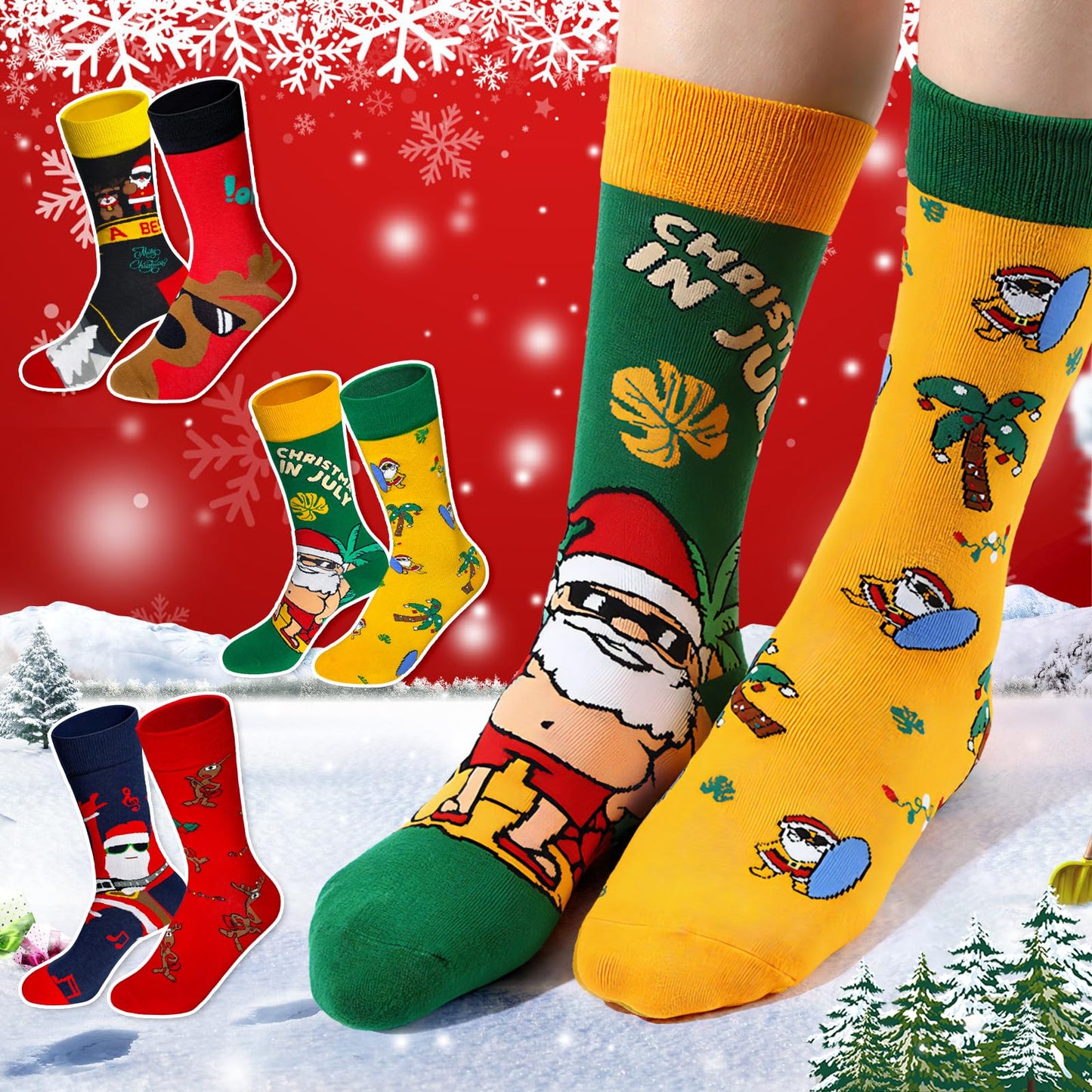SUNOVELTIES Christmas Socks for Women/Men, 9 Pairs Funny Xmas Pattern Soft Winter Socks Bulk Novelty Cotton Crew Holiday Gifts - Medaid International