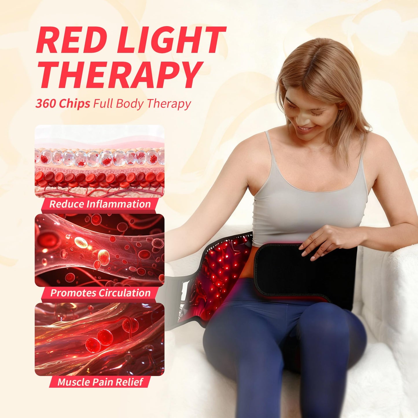 Red Light Therapy Belt, 7500mAh Cordless Infrared Light Therapy for Body, 3-in-1 660nm&850nm for Pain Relief & Muscle Repair, with Elastic Band - Medaid International