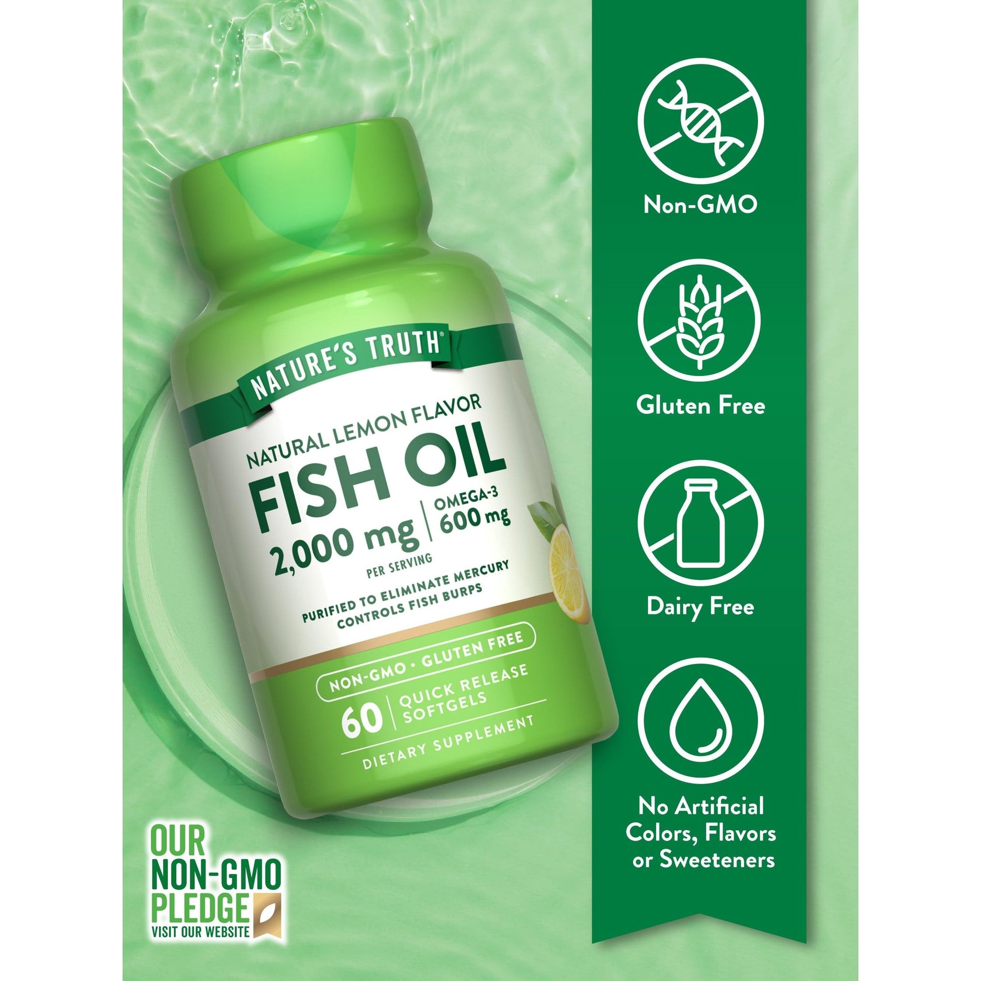 Nature's Truth Fish Oil Omega 3 Supplement | 2000mg | 60 Softgels | EPA & DHA | Lemon Flavor | Non-GMO and Gluten Free - Medaid International
