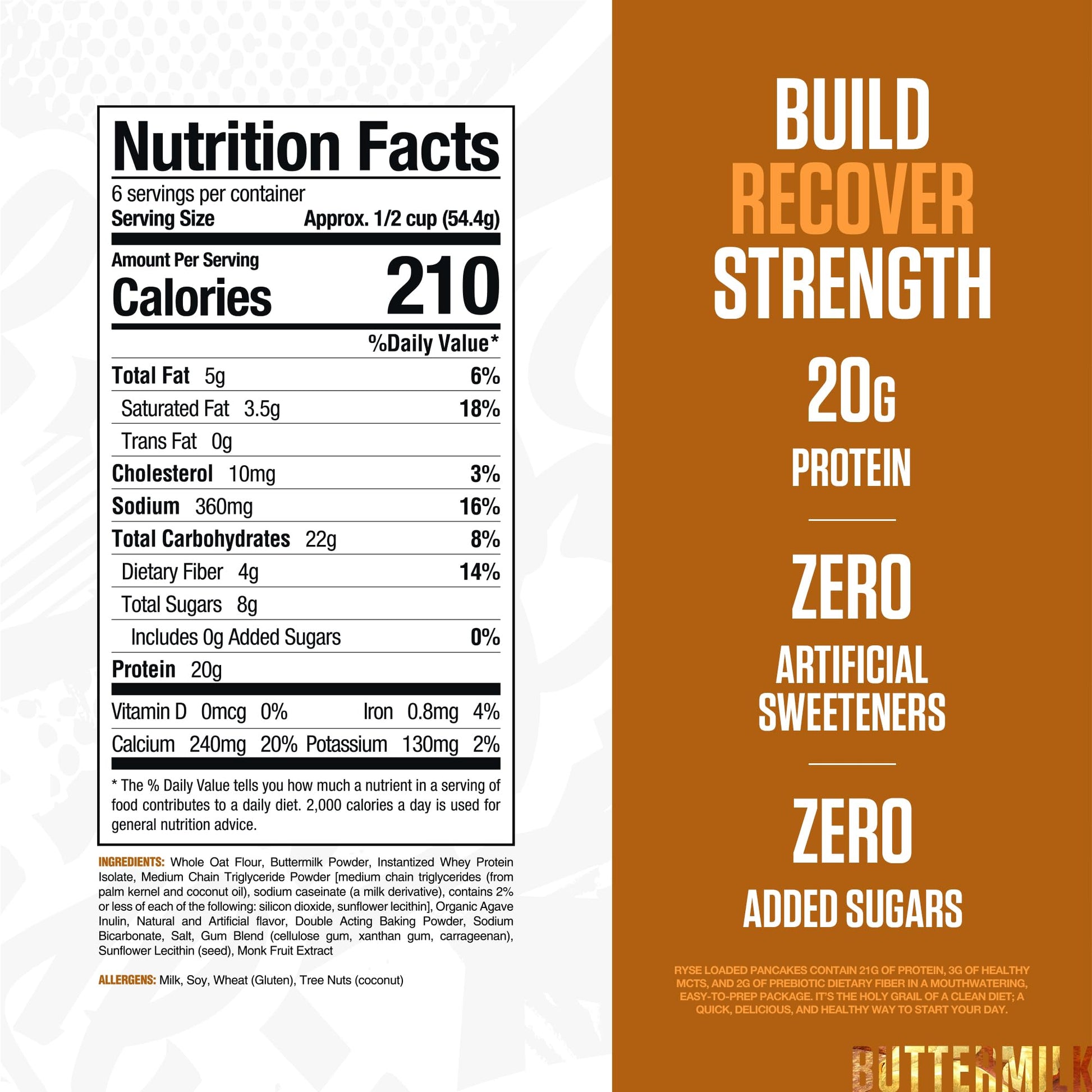 RYSE Loaded Protein Pancake & Waffle Mix - Buttermilk - Naturally Sweetened Breakfast with 21g Protein, 3g MCTs and 2g Fiber - No Added Sugar - High Protein Snack for Clean Energy - 6 Servings - Medaid International