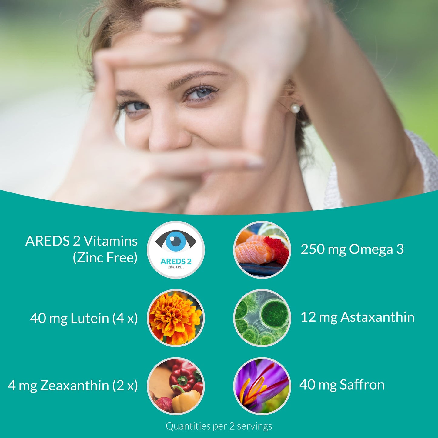 UpNourish AREDS 2+ - Advanced Eye Vitamin Supplement for Macular Health and Dry Eye - Lutein, Zeaxanthin, Saffron, Astaxanthin & DHA - Supports Eye Strain, Pressure, Night Vision - 120 softgels - Medaid International