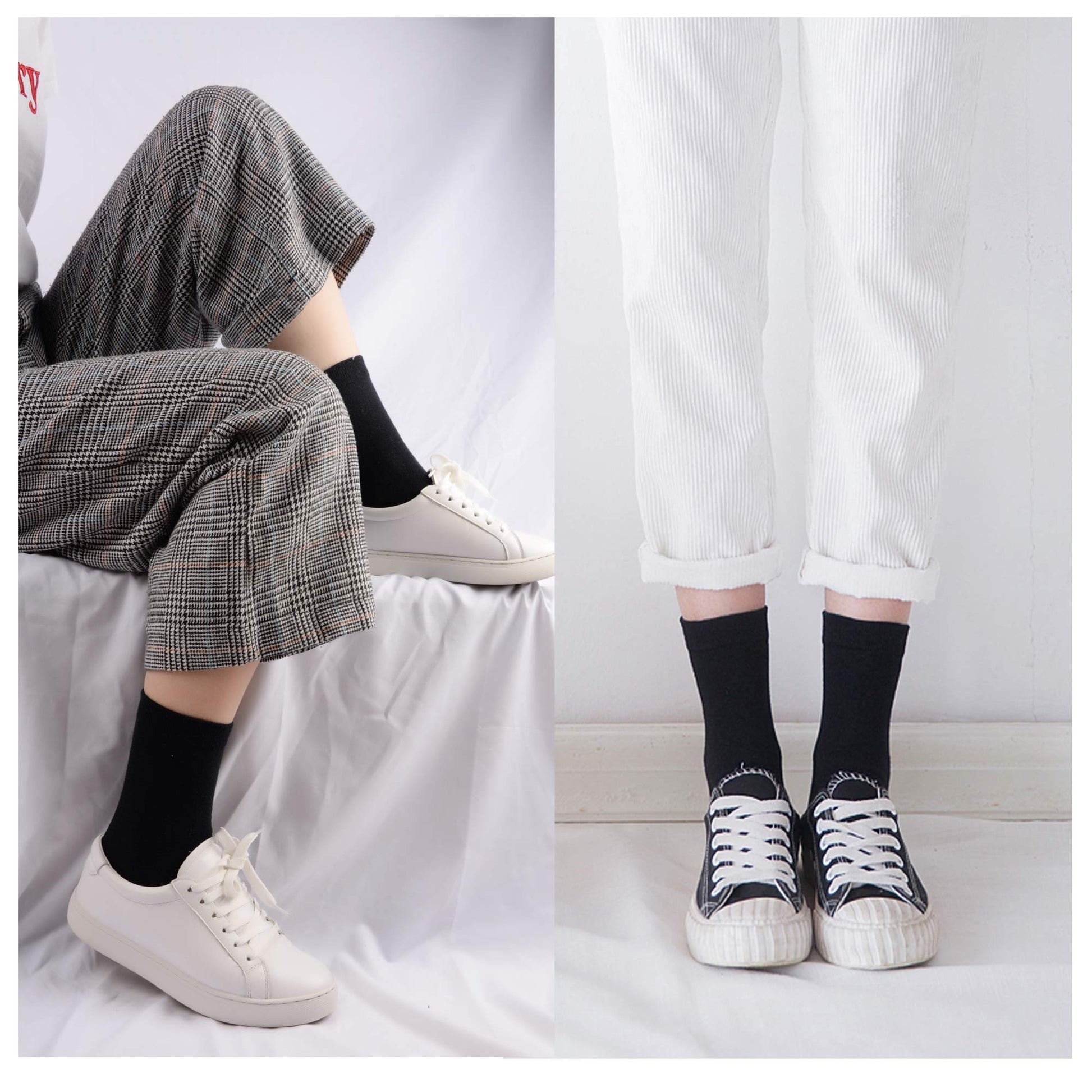 Coumore Women's Black Cotton Crew Socks High Ankle Summer Long Dress Work Casual Ladies Thin Socks for Women,US Size 5-9-11,6 Pack - Medaid International