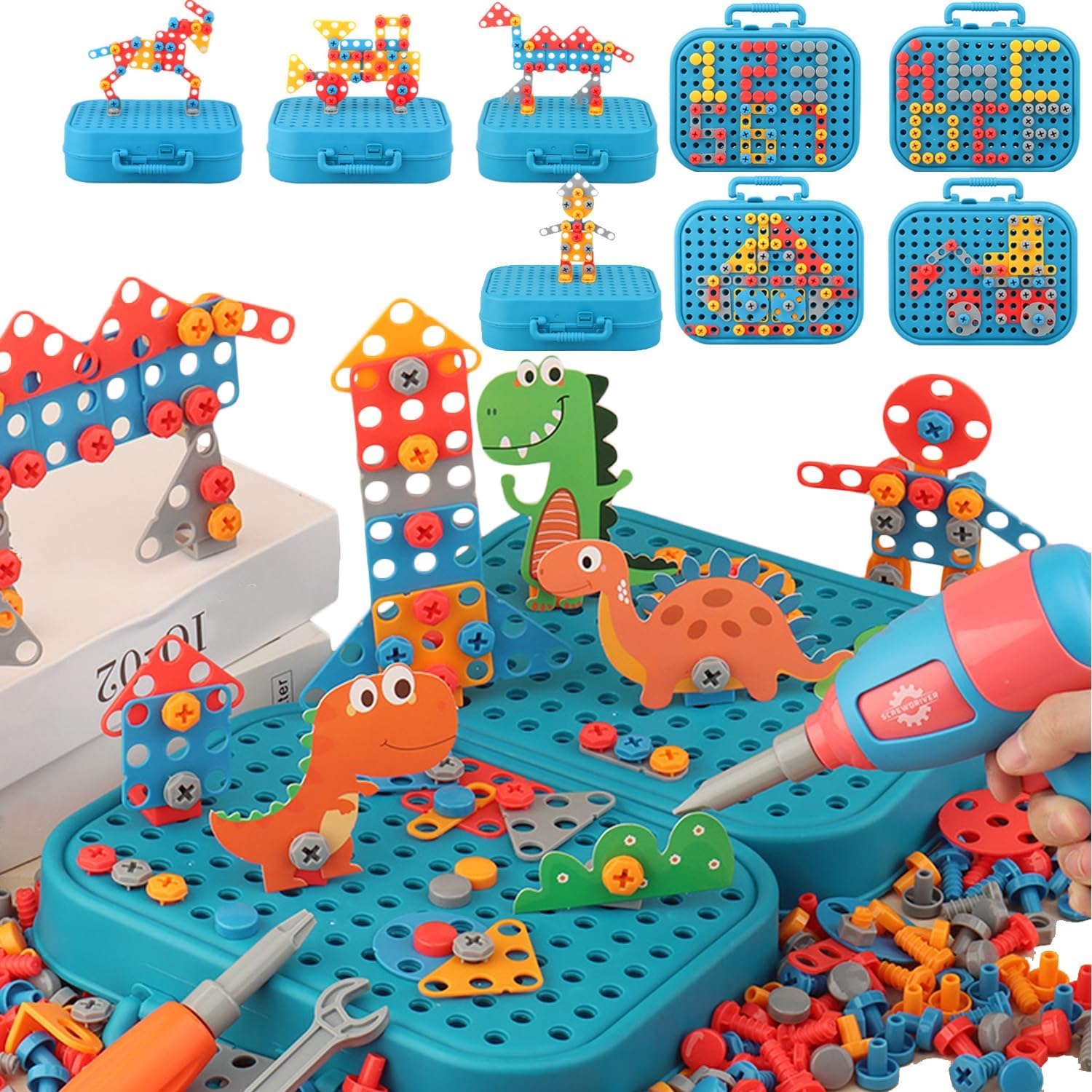 3D dinosaur puzzle including drill and tool box gift for boys and girls (211 pieces)