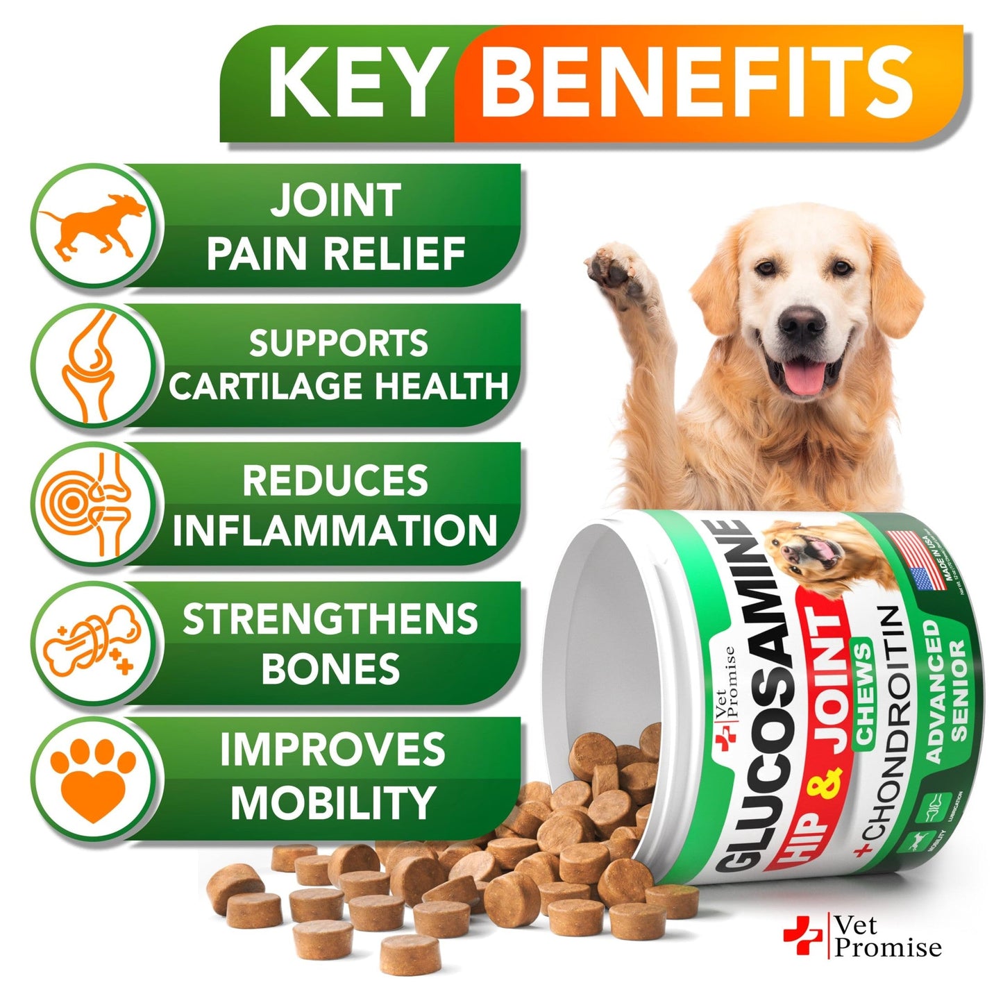 Advanced Glucosamine for Dogs - 170 Chews - Senior Hip and Joint Supplement for Dogs - Glucosamine Chondroitin - Dog Joint Health Pain Relief Pills - MSM - Mobility Support Supplement - Made in USA