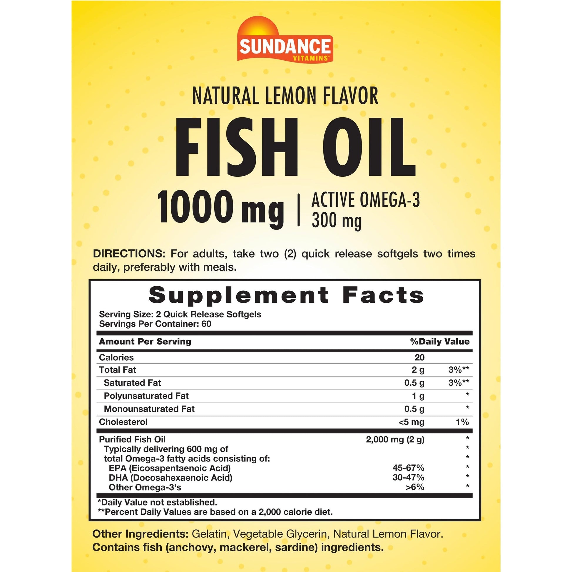 Sundance Fish Oil Softgels 1000mg | 120 Count | Purified to Eliminate Mercury | with 300mg Active Omega-3 | Natural Lemon Flavor | Non-GMO and Gluten Free Supplement - Medaid International