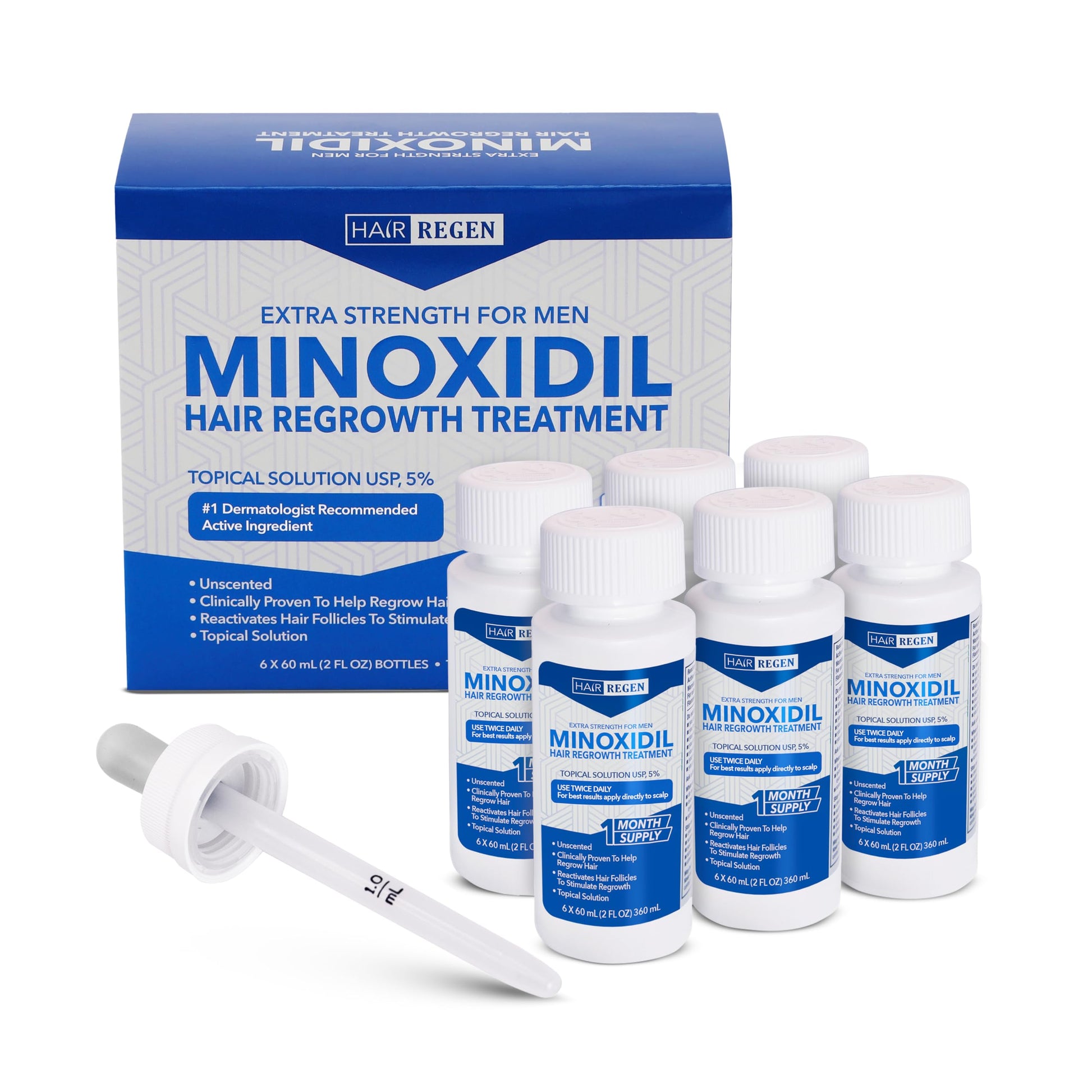 Hair-Regen Advanced 5% Minoxidil For Men Hair Regrowth Treatment for Thinning Hair - Hair Loss for Men - 6 Month Supply, Minoxidil Topical Solution So Thicker Fuller Hair Keeps Growing Amazing Results - Medaid International