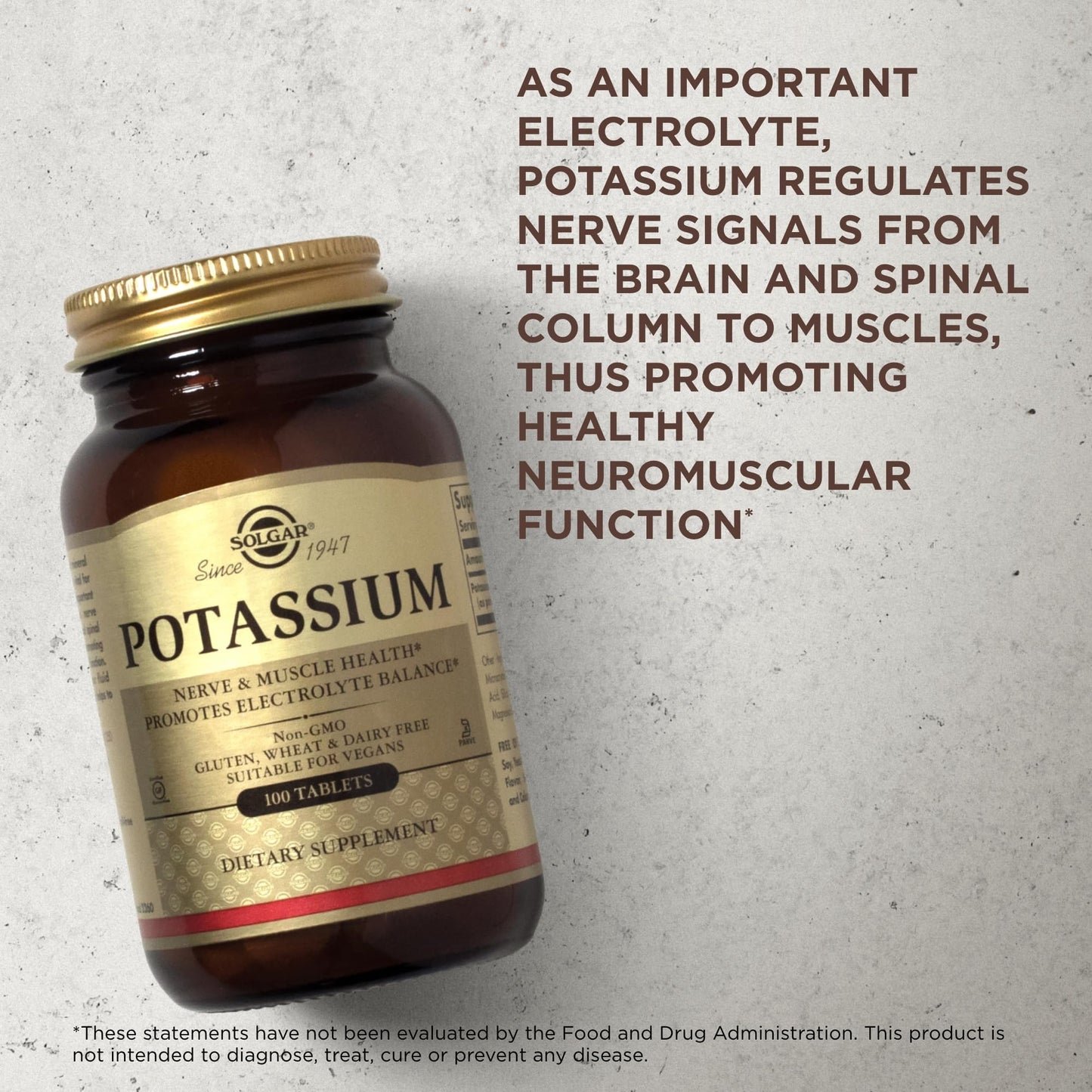 Solgar Potassium - 100 Tablets - Nerve & Muscle Health, Promotes Electrolyte Balance - Vegan, Gluten & Dairy Free, Kosher - 100 Servings - Medaid International