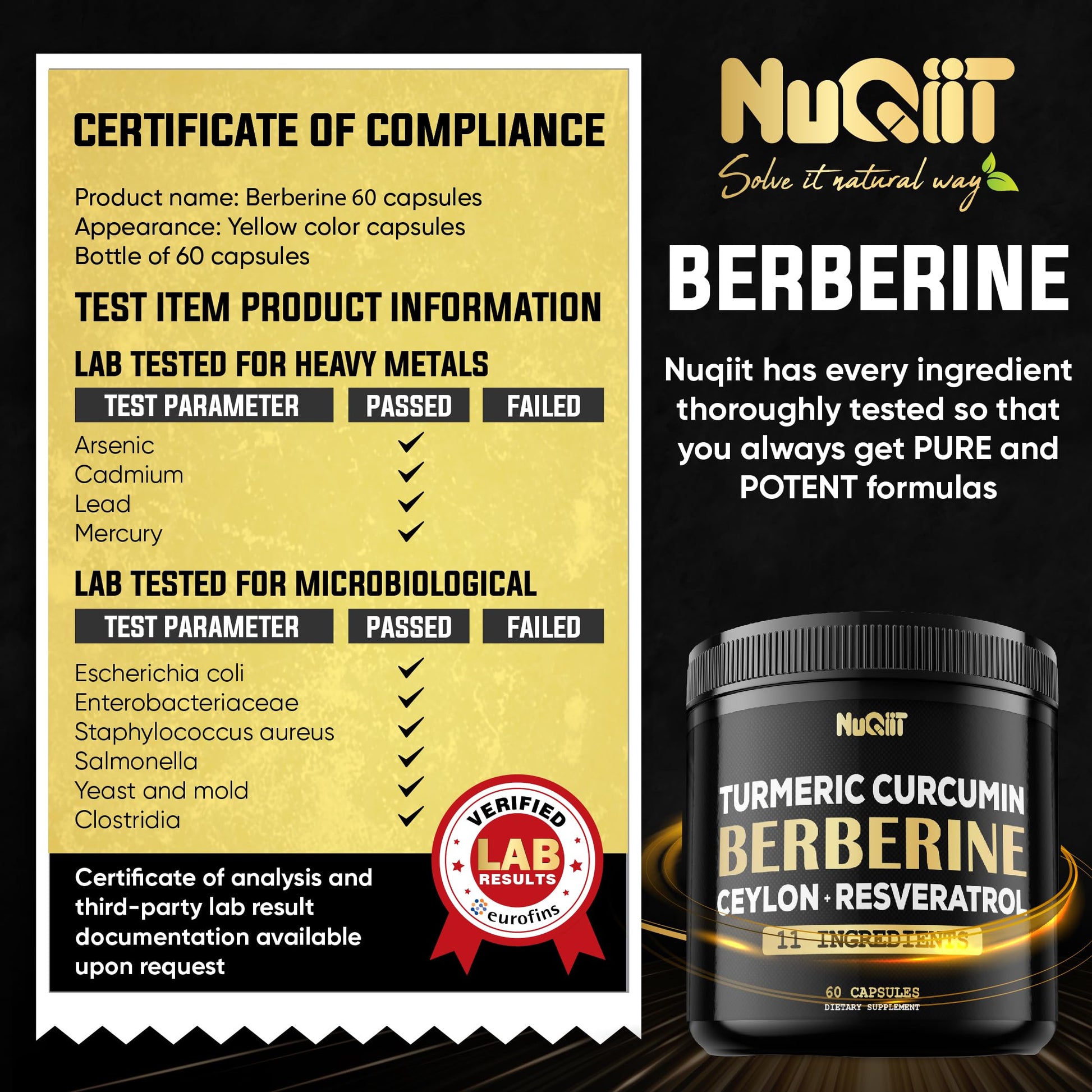 Berberine Supplement. Added Turmeric Curcumin, Trans-Resveratrol & More - Support Gastrointestinal, Body Management & Immune System - 60 Capsules - Medaid International