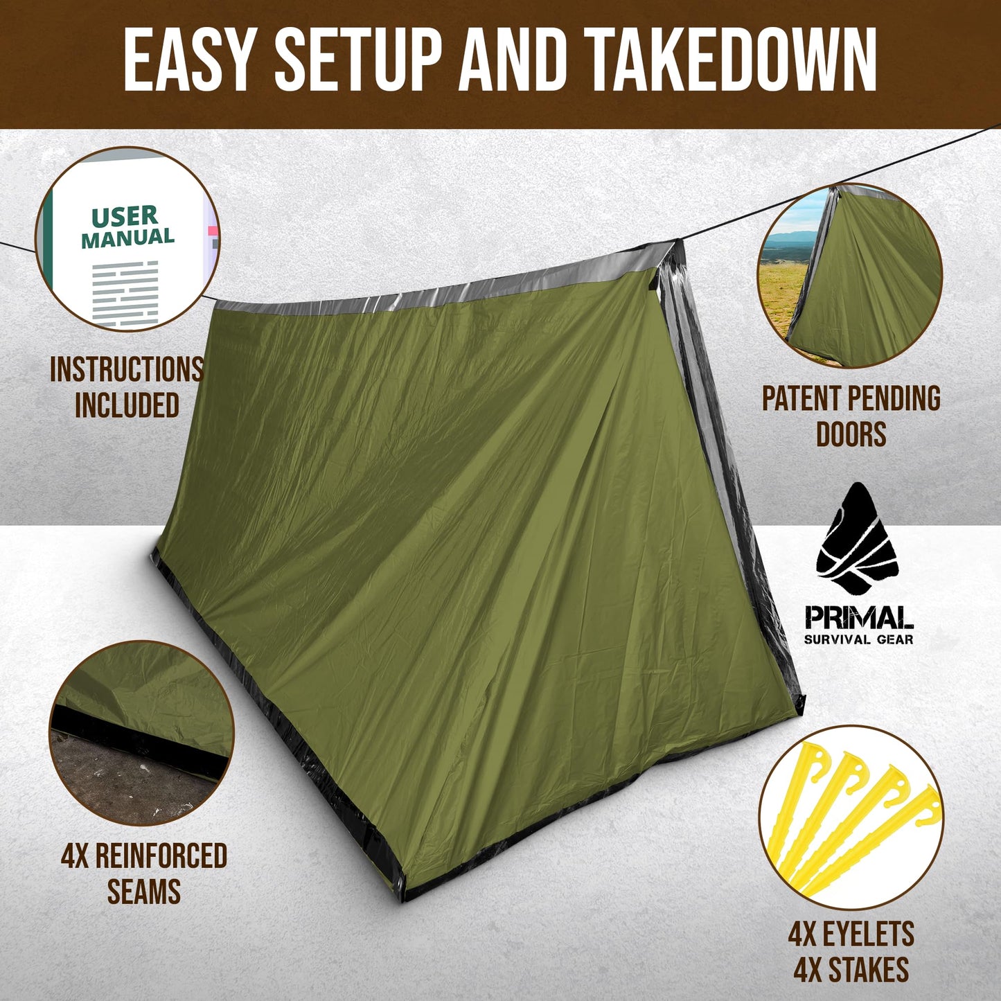 Survival Gear Shelter for Bug Out Bag - Storm Tent with Doors - Tornado Shelter - Small Emergency Bivy for Camping - Tactical Tent for Emergency Bugout Survival Kit