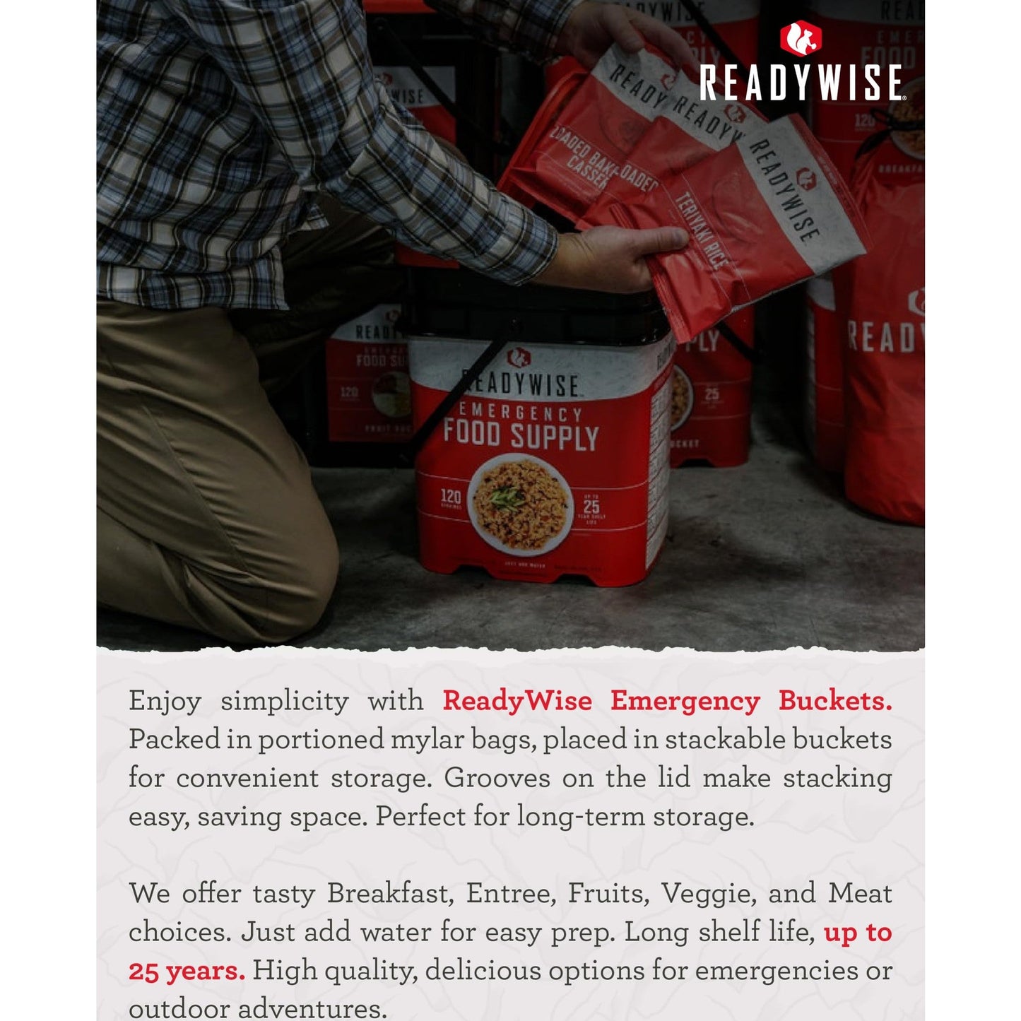 ReadyWise Emergency Food Supply - 72 Hour Survival Kit, 30 Servings of Protein Meals, Freeze Dried Food for Backpacking, Camping Essentials & Disaster Prepping Supplies, up to 25 Year Shelf Life