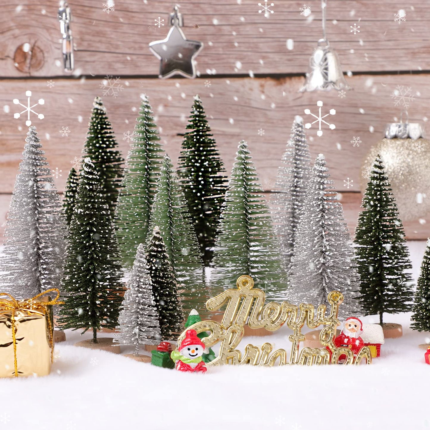30Pcs Christmas Decorations Mini Christmas Trees, Artificial Christmas Tree Bottle Brush Trees with Wooden Base for Christmas Decor Christmas Party Home Table Craft - Medaid International